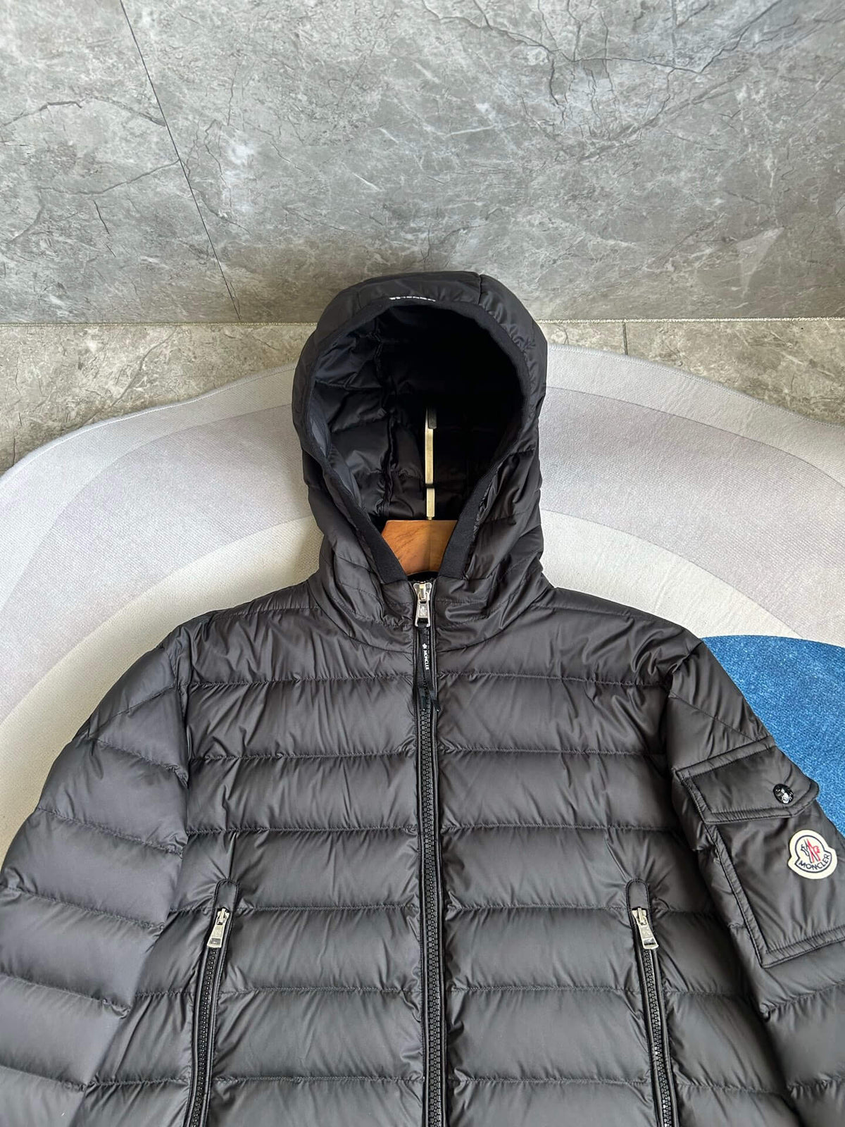 Moncler Galion Hooded Short Down Jacket – Black Quilted Puffer