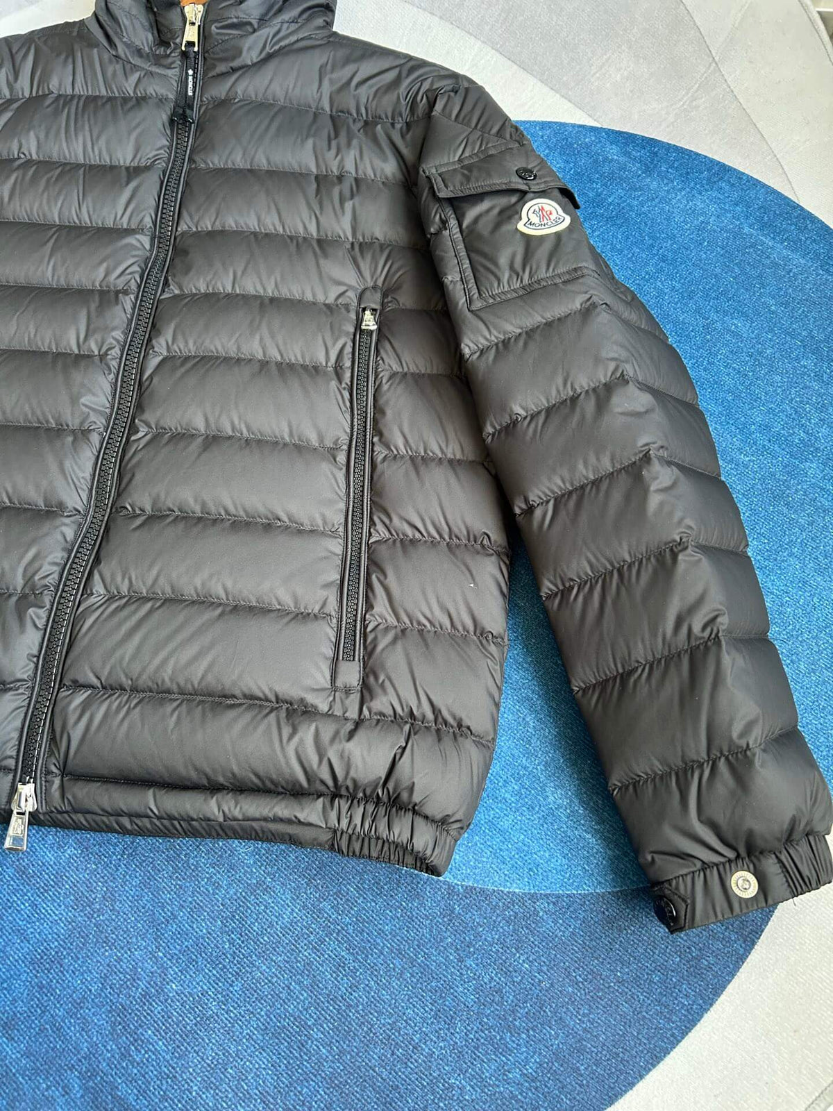 Moncler Galion Hooded Short Down Jacket – Black Quilted Puffer