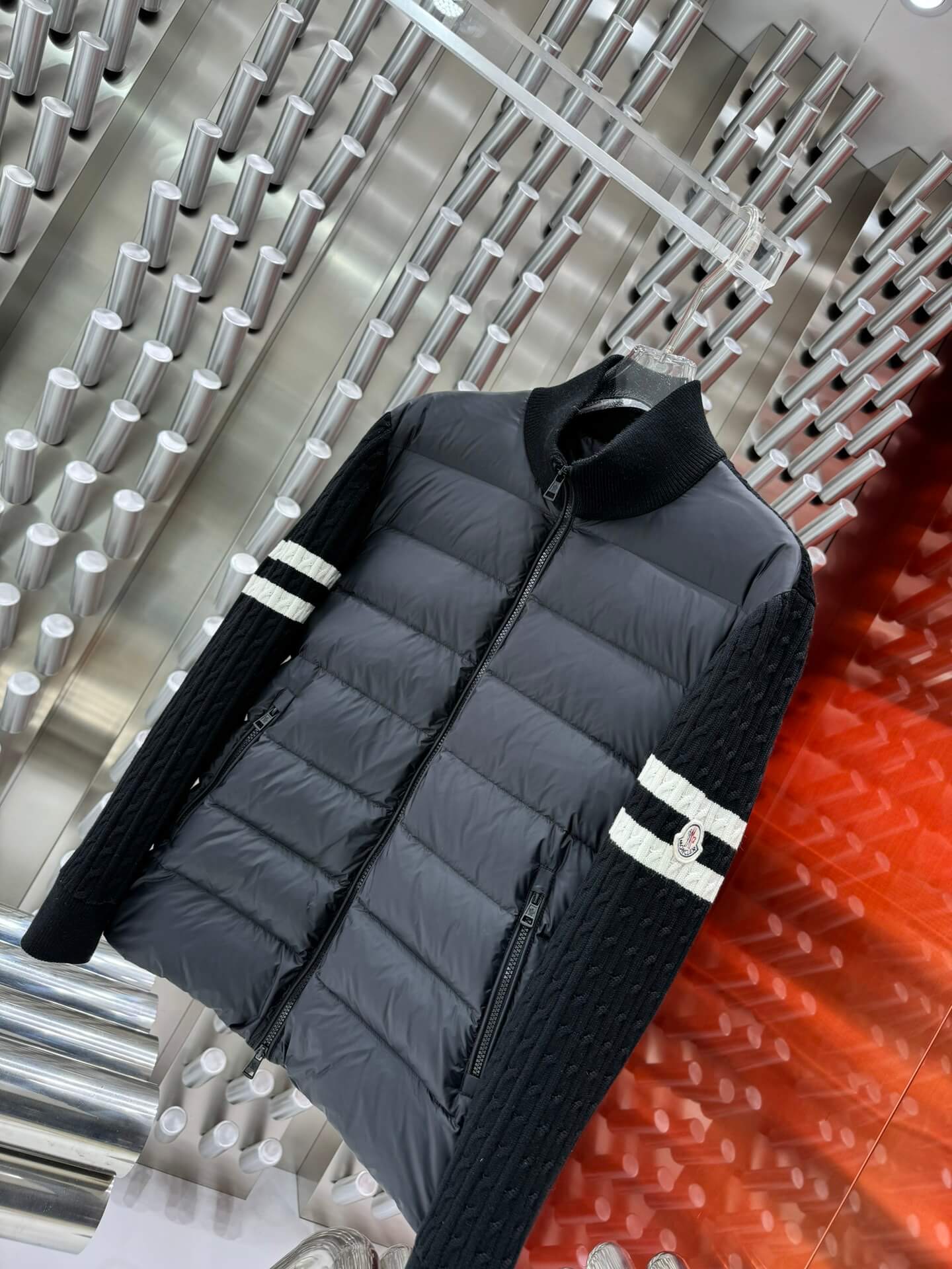 Moncler Black Puffer Jacket with Knitted Sleeves – HolloMen