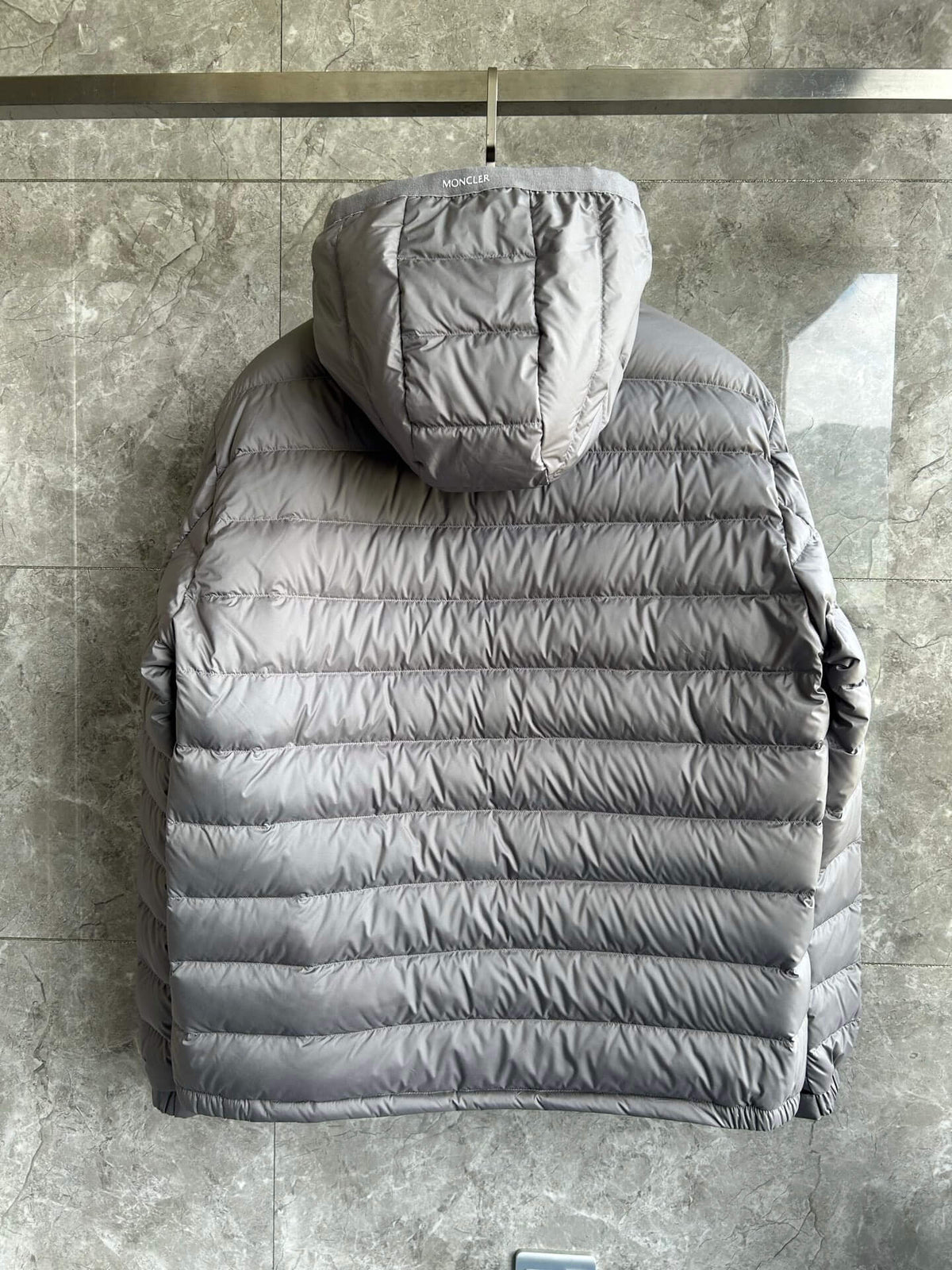 Moncler Galion Hooded Short Down Jacket – Grey Quilted Puffer
