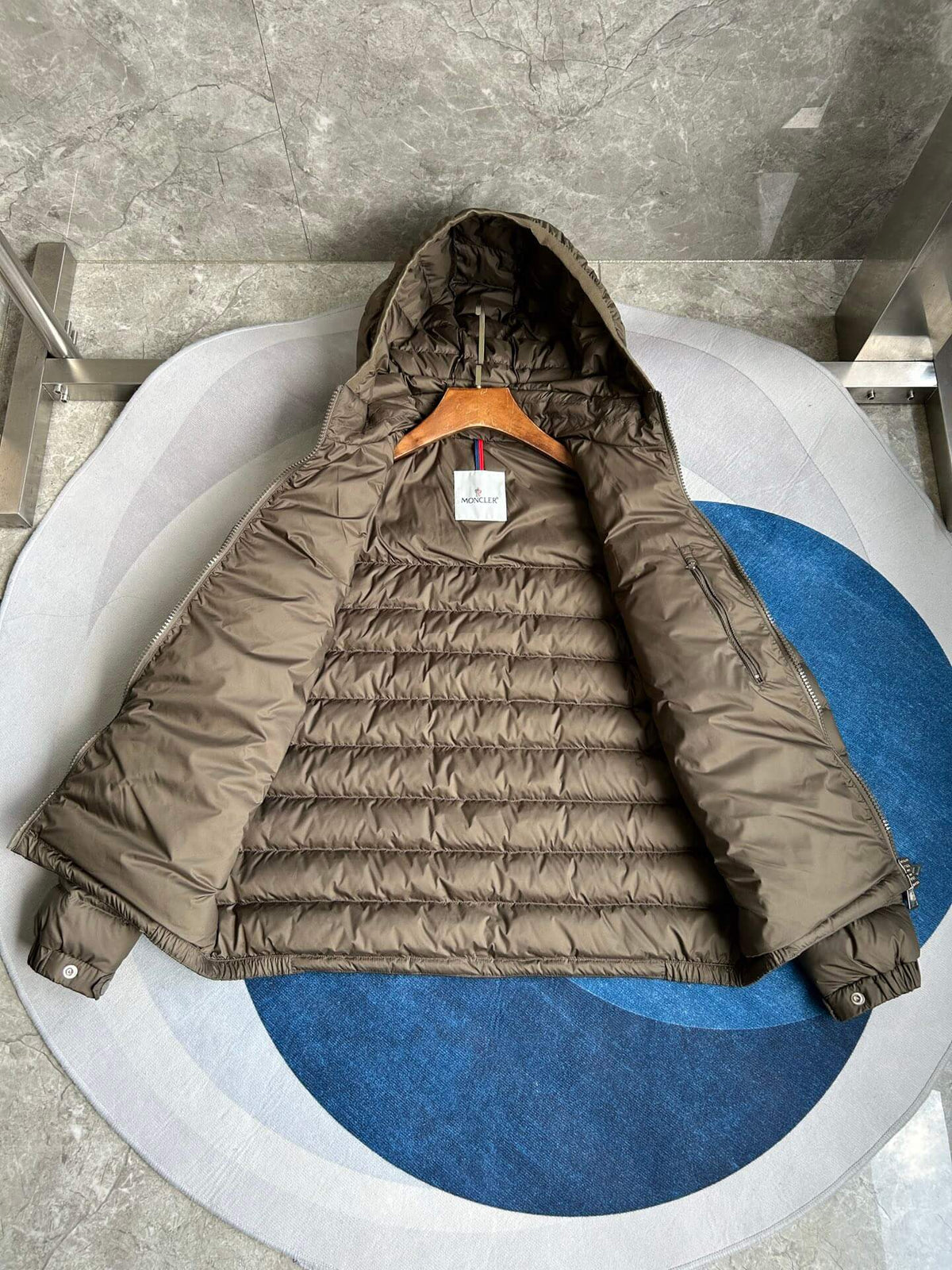 Moncler Galion Hooded Short Down Jacket – Olive Green Quilted Puffer