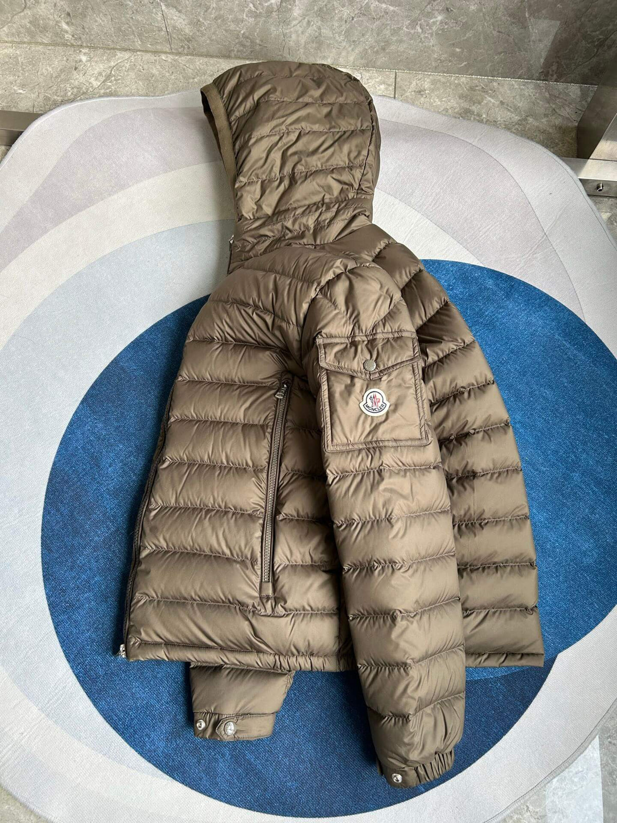 Moncler Galion Hooded Short Down Jacket – Olive Green Quilted Puffer
