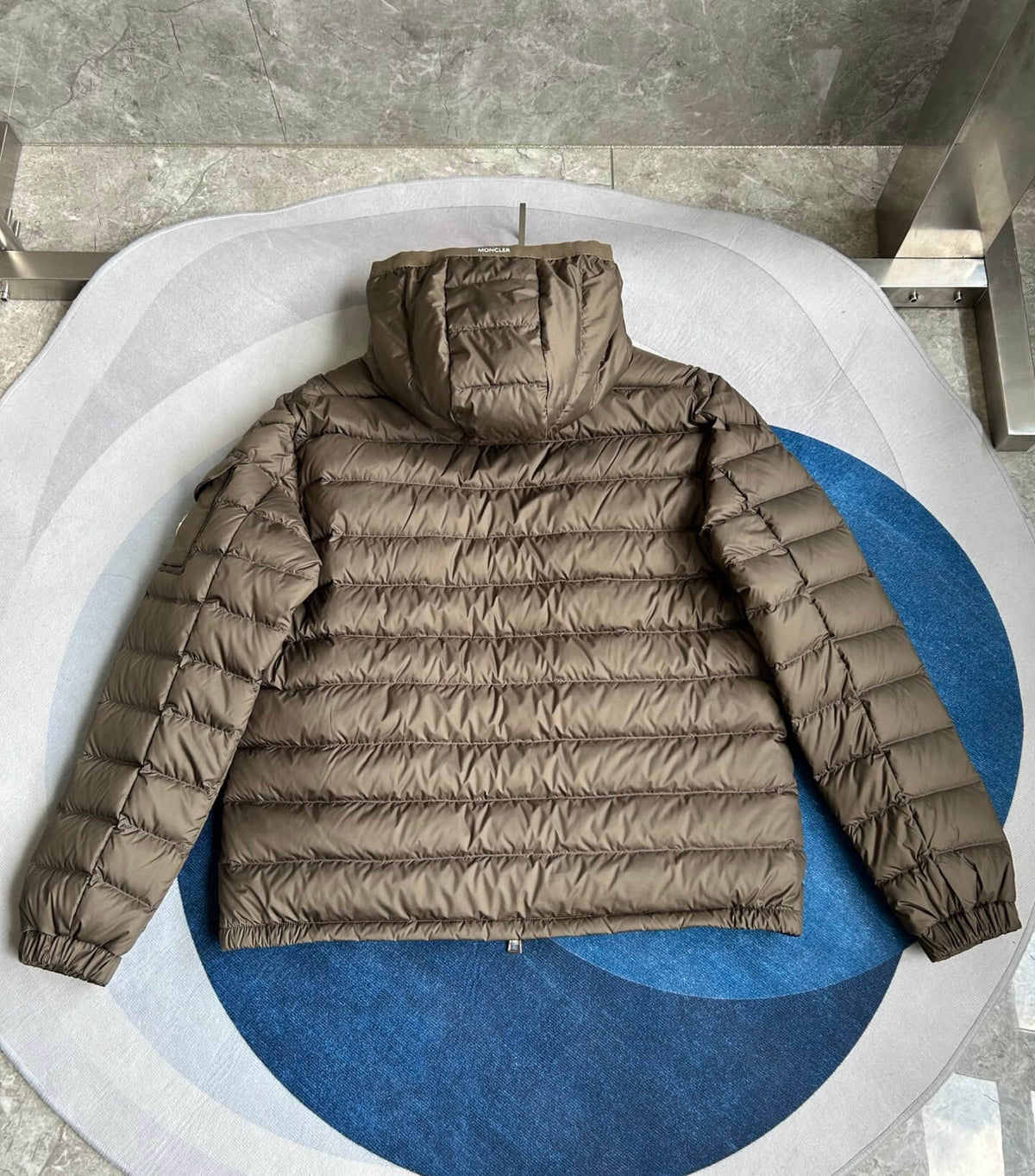 Moncler Galion Hooded Short Down Jacket – Olive Green Quilted Puffer