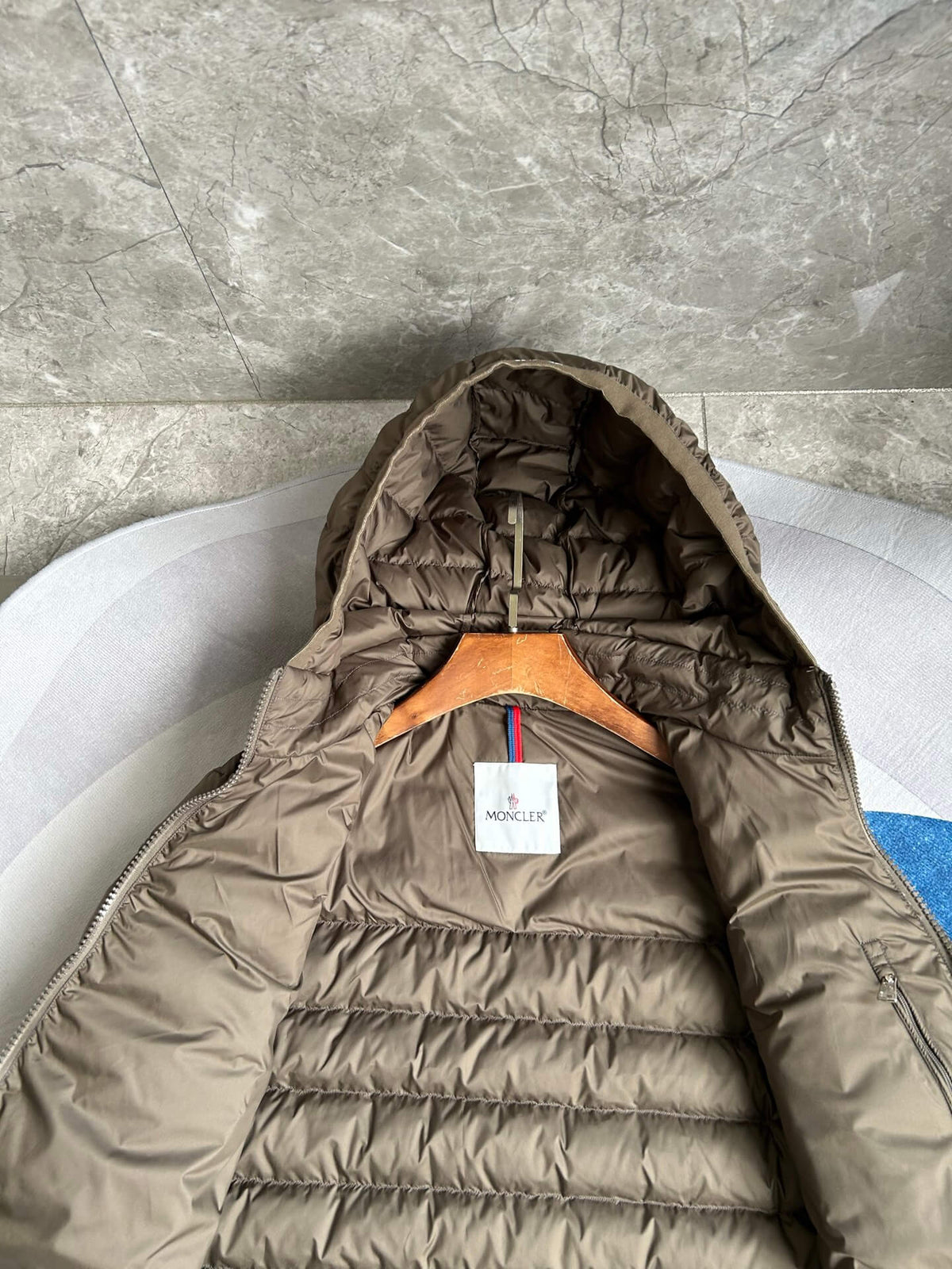 Moncler Galion Hooded Short Down Jacket – Olive Green Quilted Puffer
