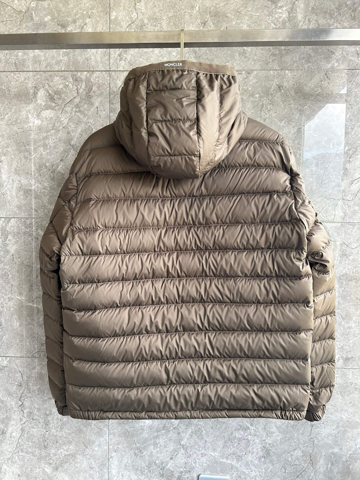 Moncler Galion Hooded Short Down Jacket – Olive Green Quilted Puffer