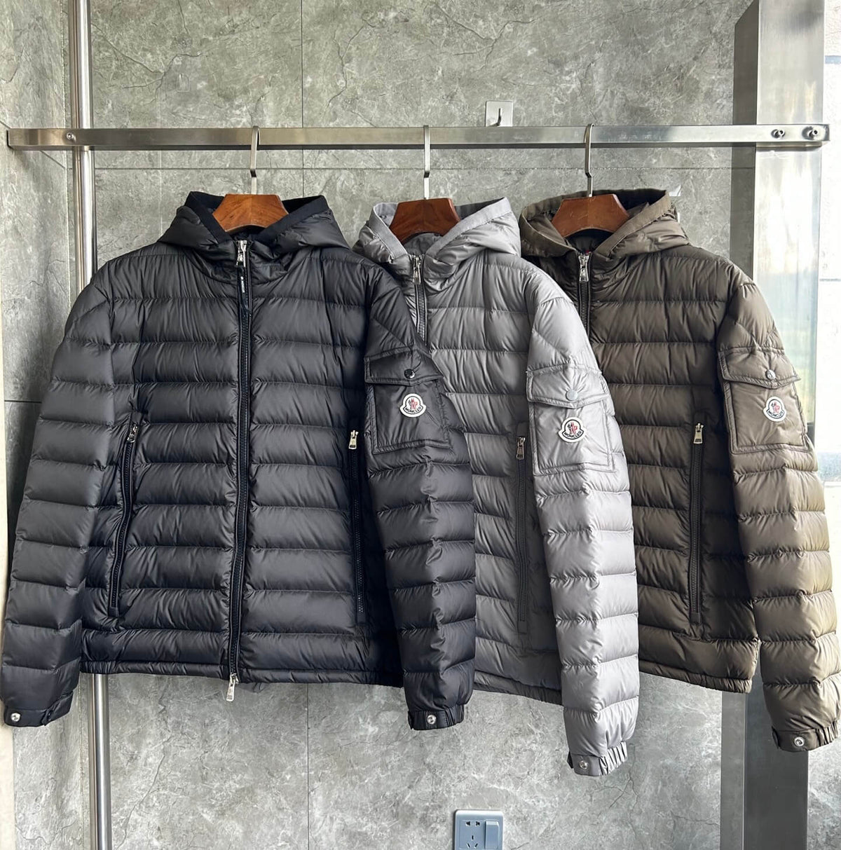 Moncler Galion Hooded Short Down Jacket – Olive Green Quilted Puffer