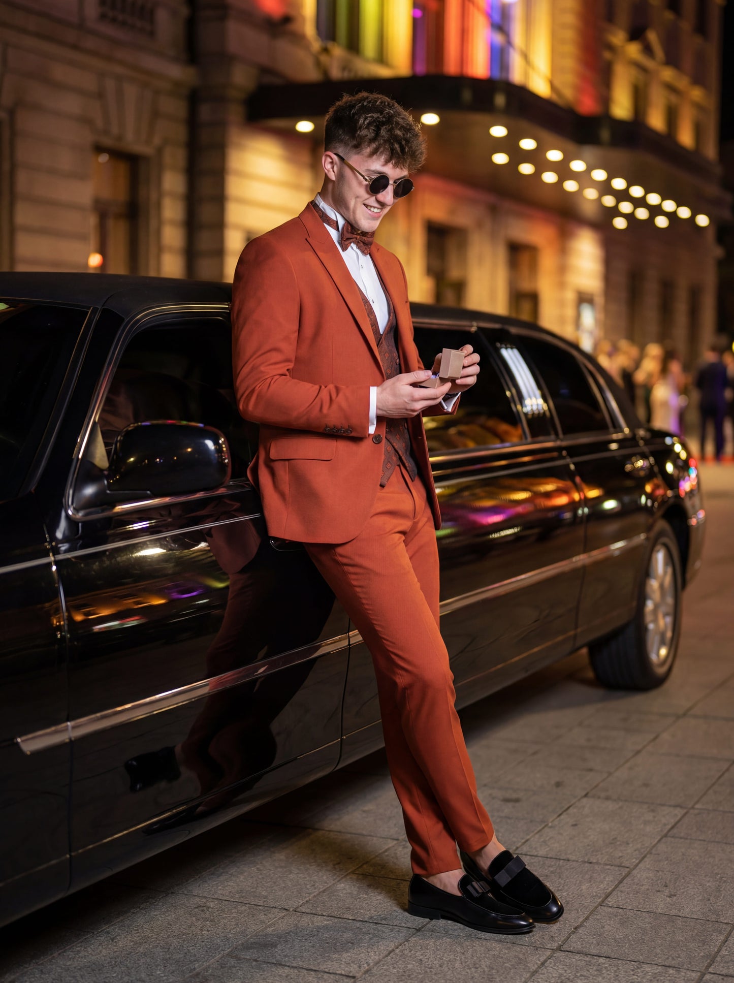 Prom Night Urban Mosaic Tile Collar Tuxedo in Milan Slate – Perfect for Prom Kings | Slim-Fit Style with Accessories