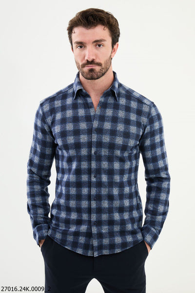 Terni Check Shirt — Navy & White | HolloMen