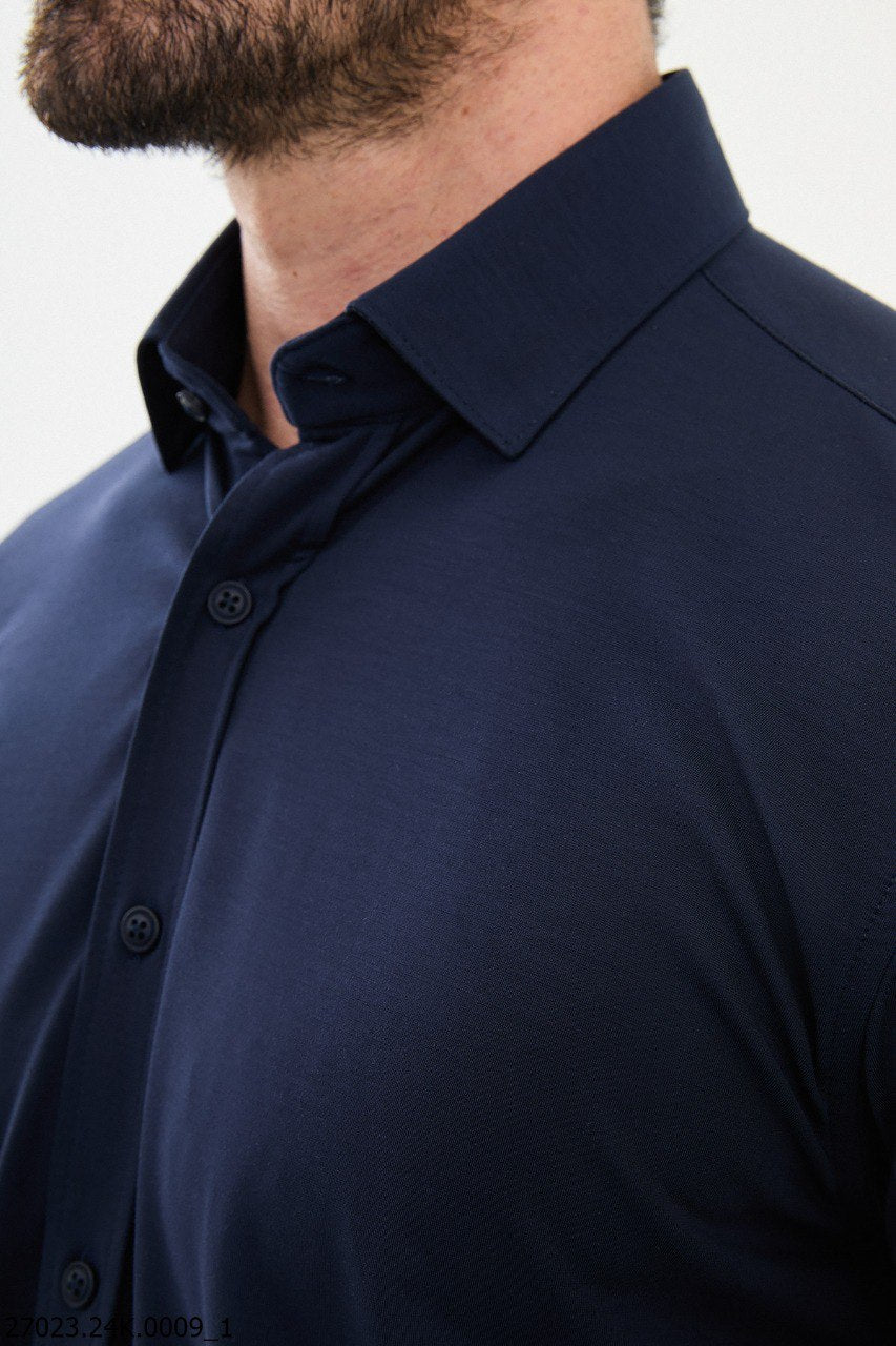 Navy Blue Stretch Fit Long Sleeve Shirt. HolloMen Navy Blue Stretch Fit Long Sleeve Shirt. HolloMen