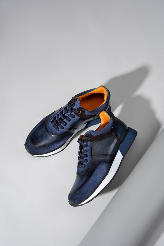 Navy blue luxury leather sneakers for men – premium cow leather casual shoes