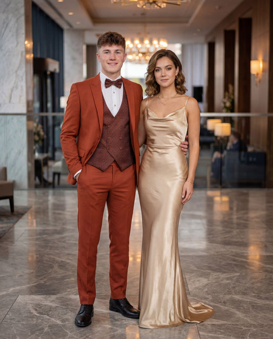 Copper Slim Fit 3-Piece Prom Tuxedo — Match the Dress Edition
