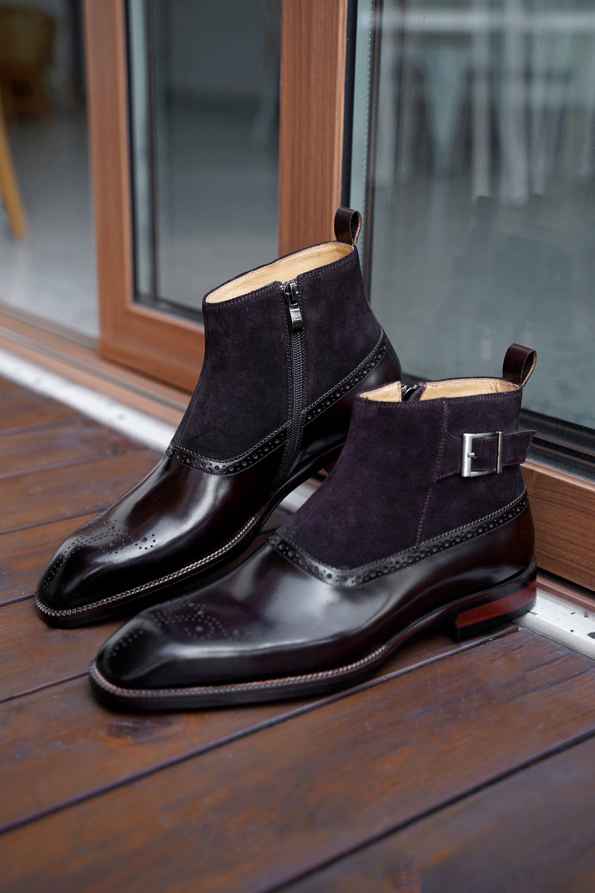Brown Sable Brogue Chelsea BootsLuxury Men's Suede and Leather Boots. HolloMen Brown Sable Brogue Chelsea BootsLuxury Men's Suede and Leather Boots. HolloMen