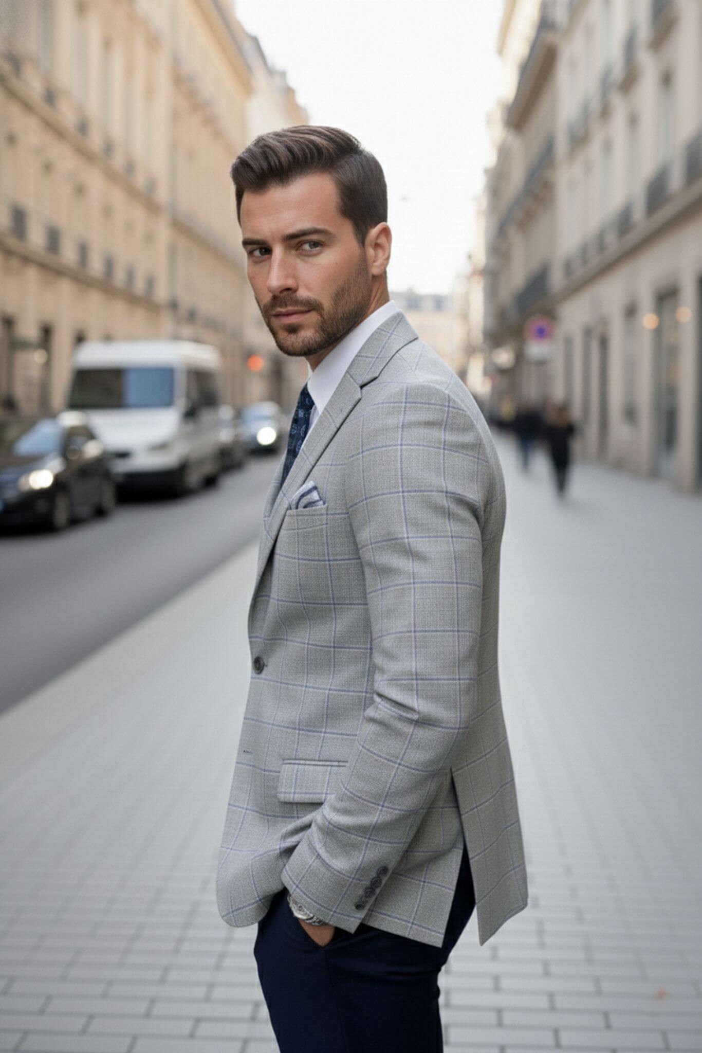 Conjunto de hombre de negocios con blazer gris