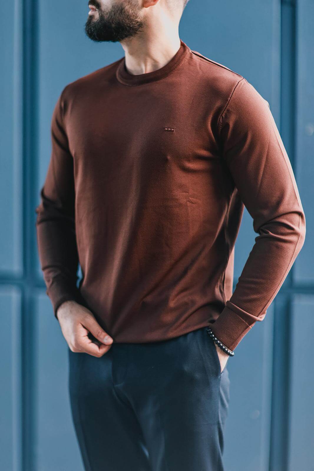 Men’s tile brown long sleeve knit sweatshirt