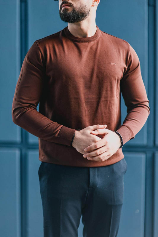 Men’s tile brown long sleeve knit sweatshirt