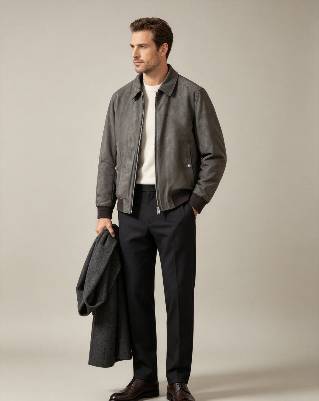 Tomford Grey Suede-style Zip-up Bomber Jacket