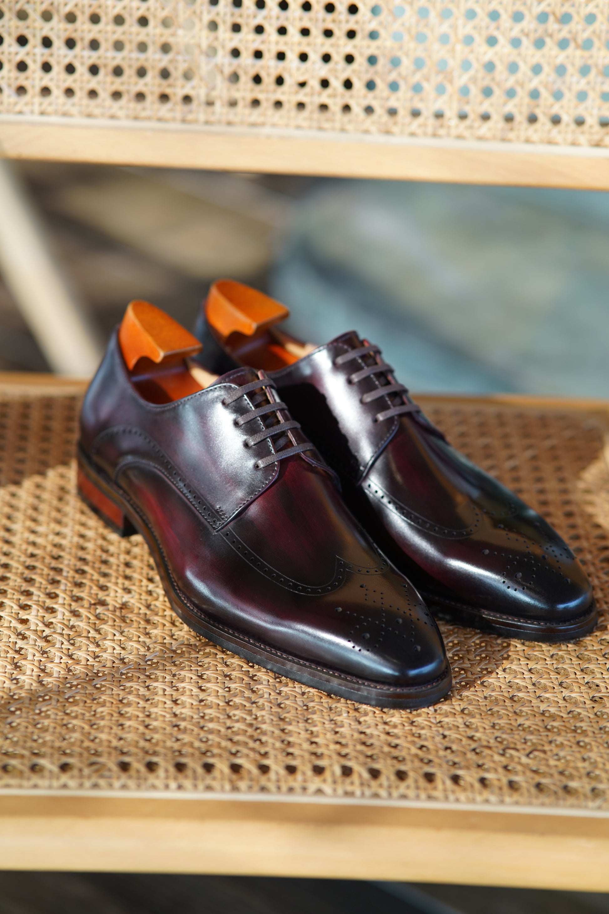 Burgundy Wingtip Brogue Derby Shoes 38