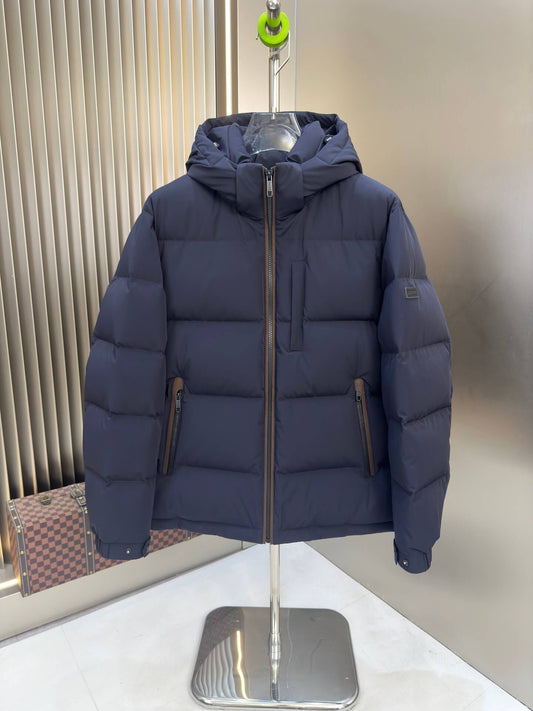 Chaqueta de plumas con capucha Zegna para hombre - Azul marino