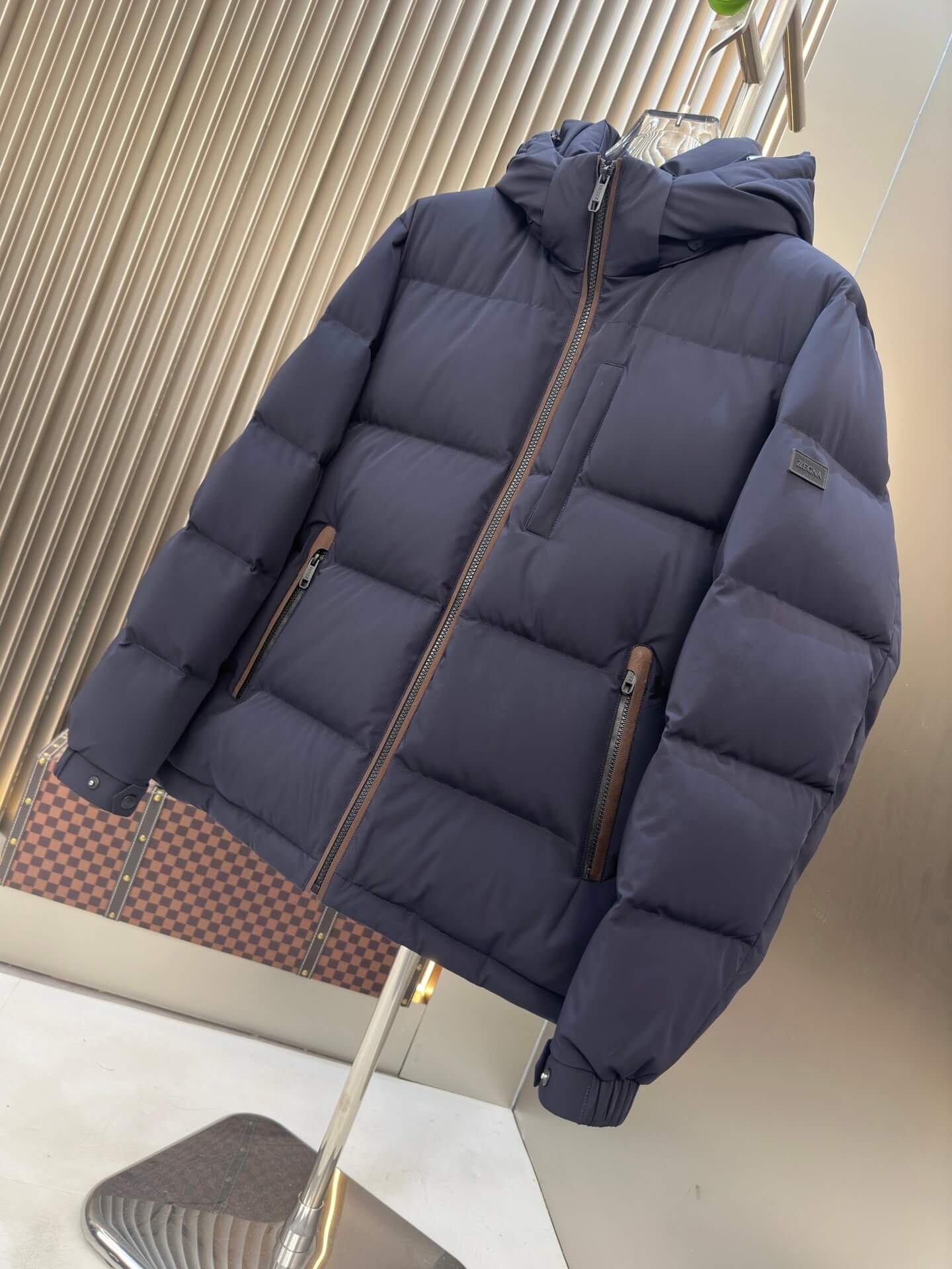 Chaqueta de plumas con capucha Zegna para hombre - Azul marino