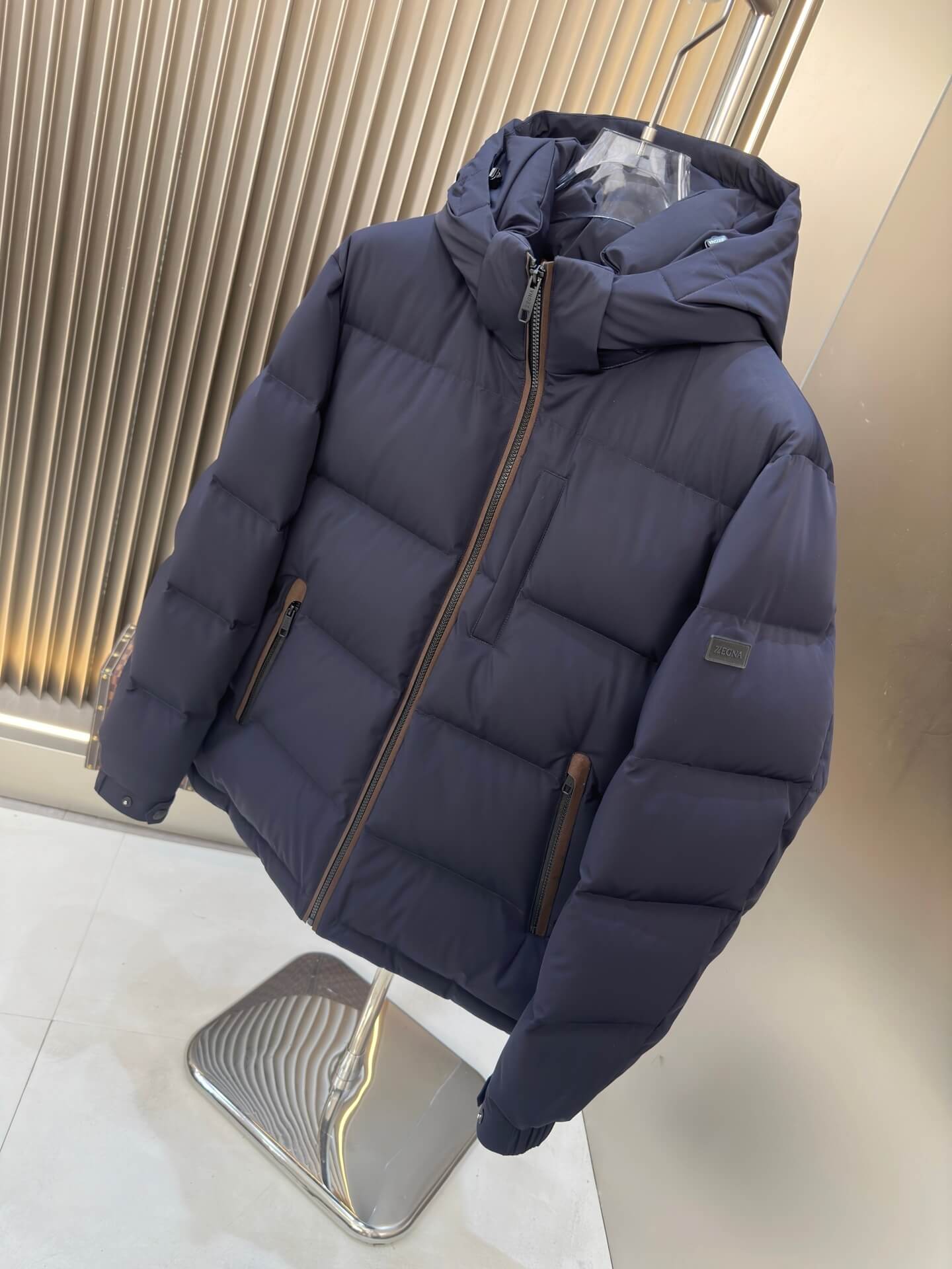 Zegna Men's Hooded Down Jacket- Navy Blue – HolloMen