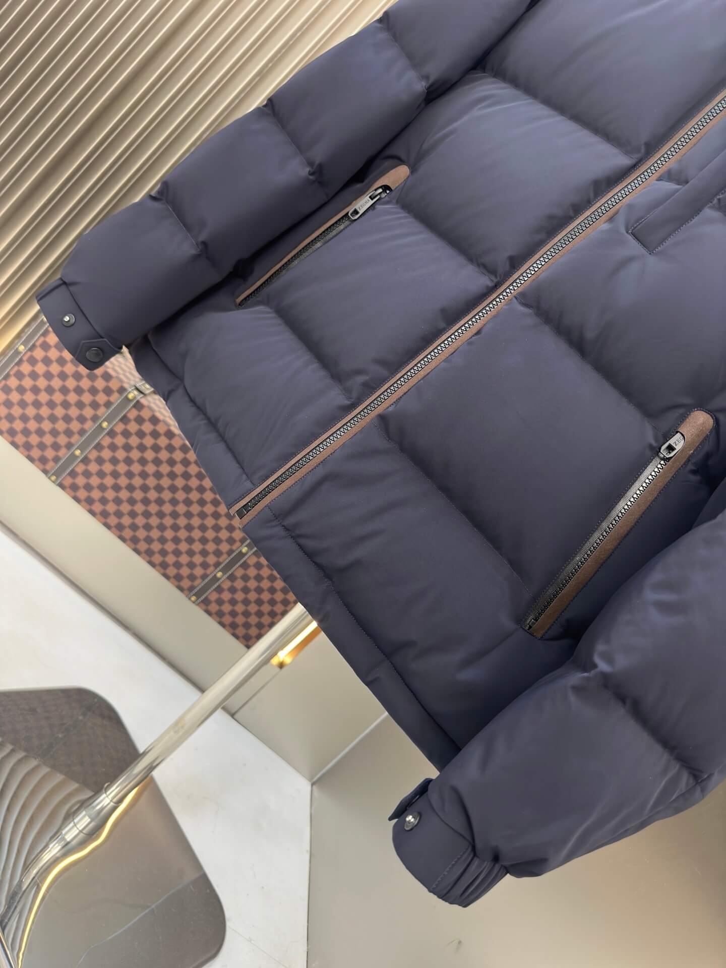 Chaqueta de plumas con capucha Zegna para hombre - Azul marino