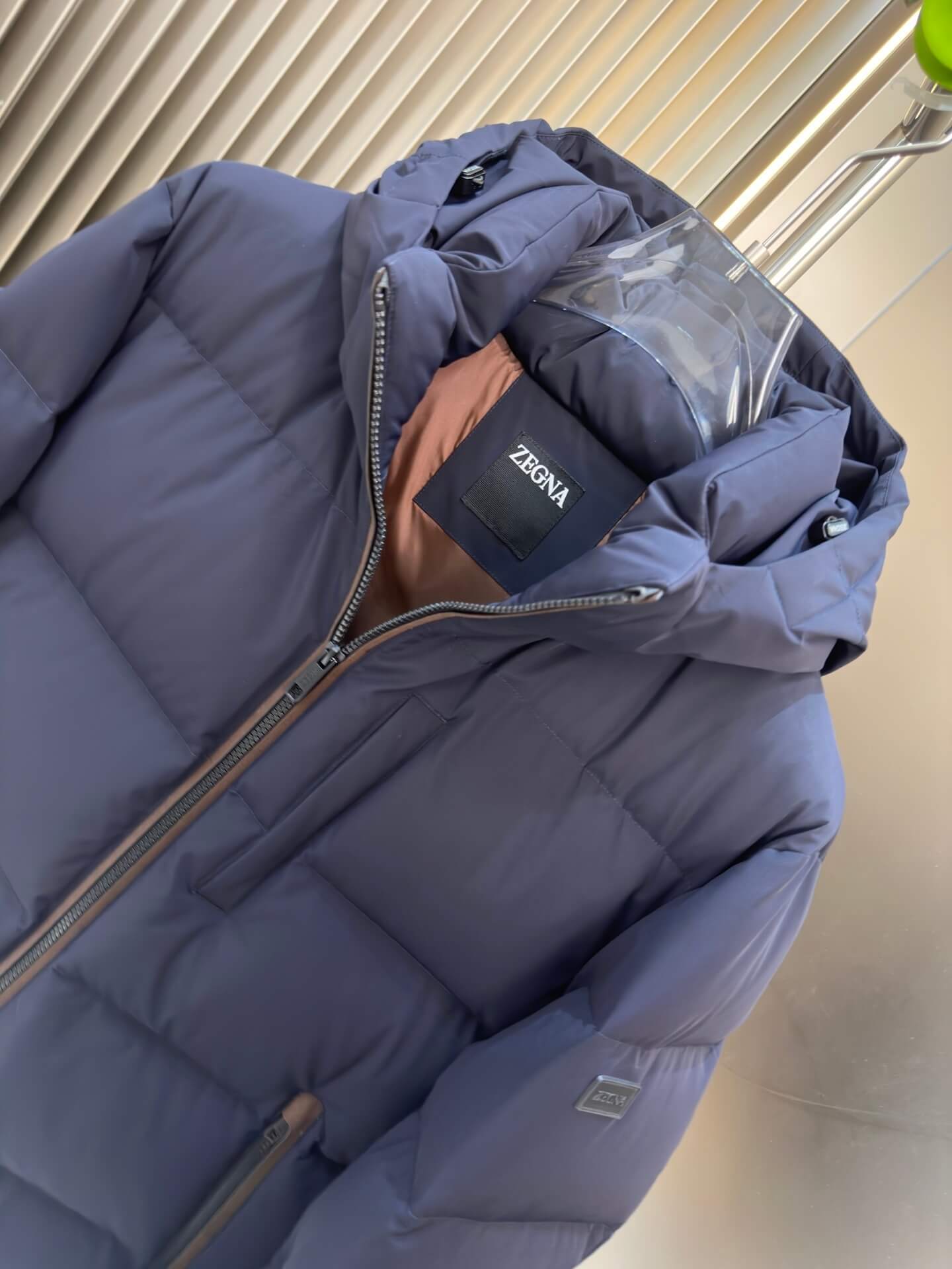 Chaqueta de plumas con capucha Zegna para hombre - Azul marino