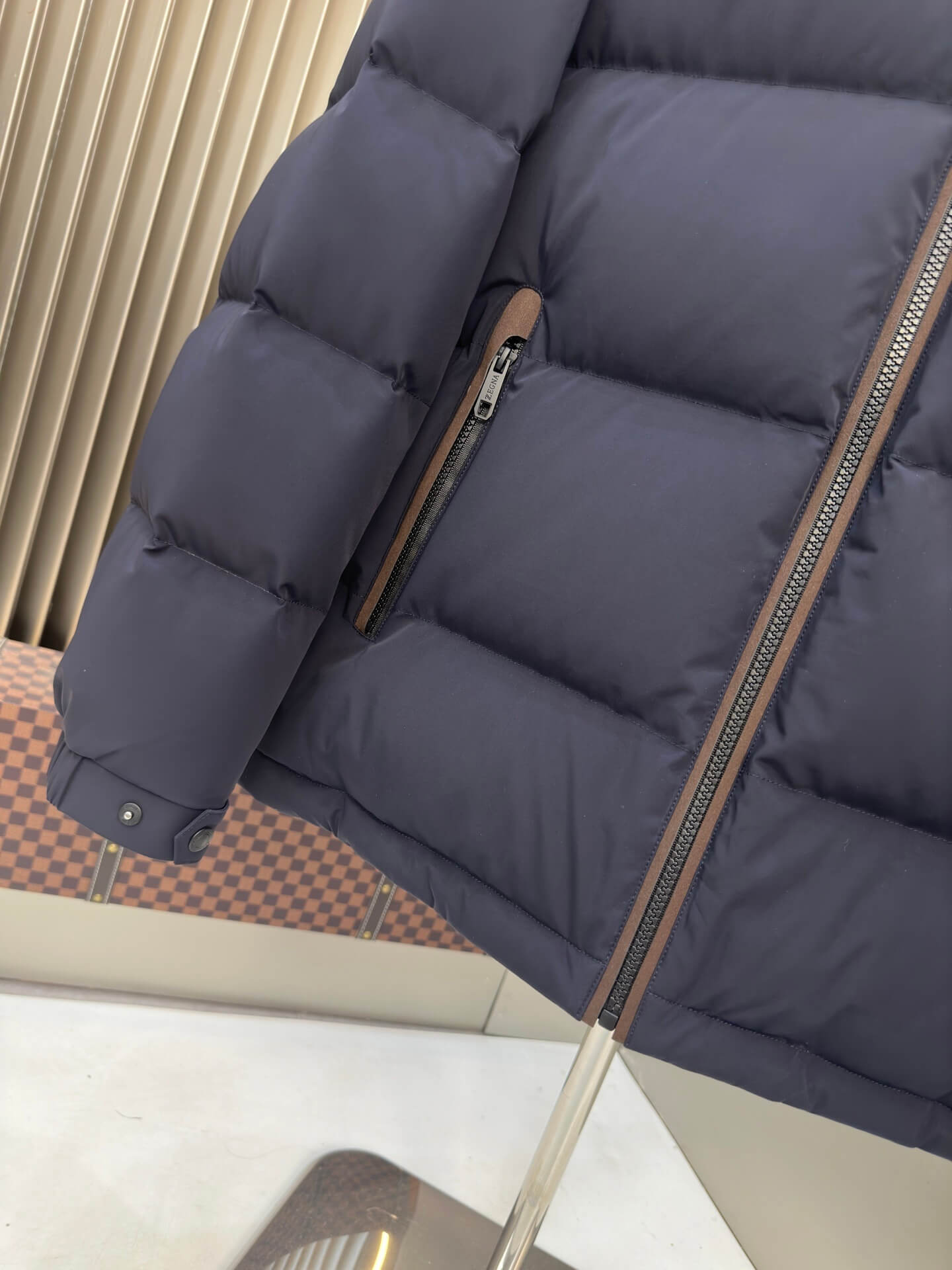 Chaqueta de plumas con capucha Zegna para hombre - Azul marino