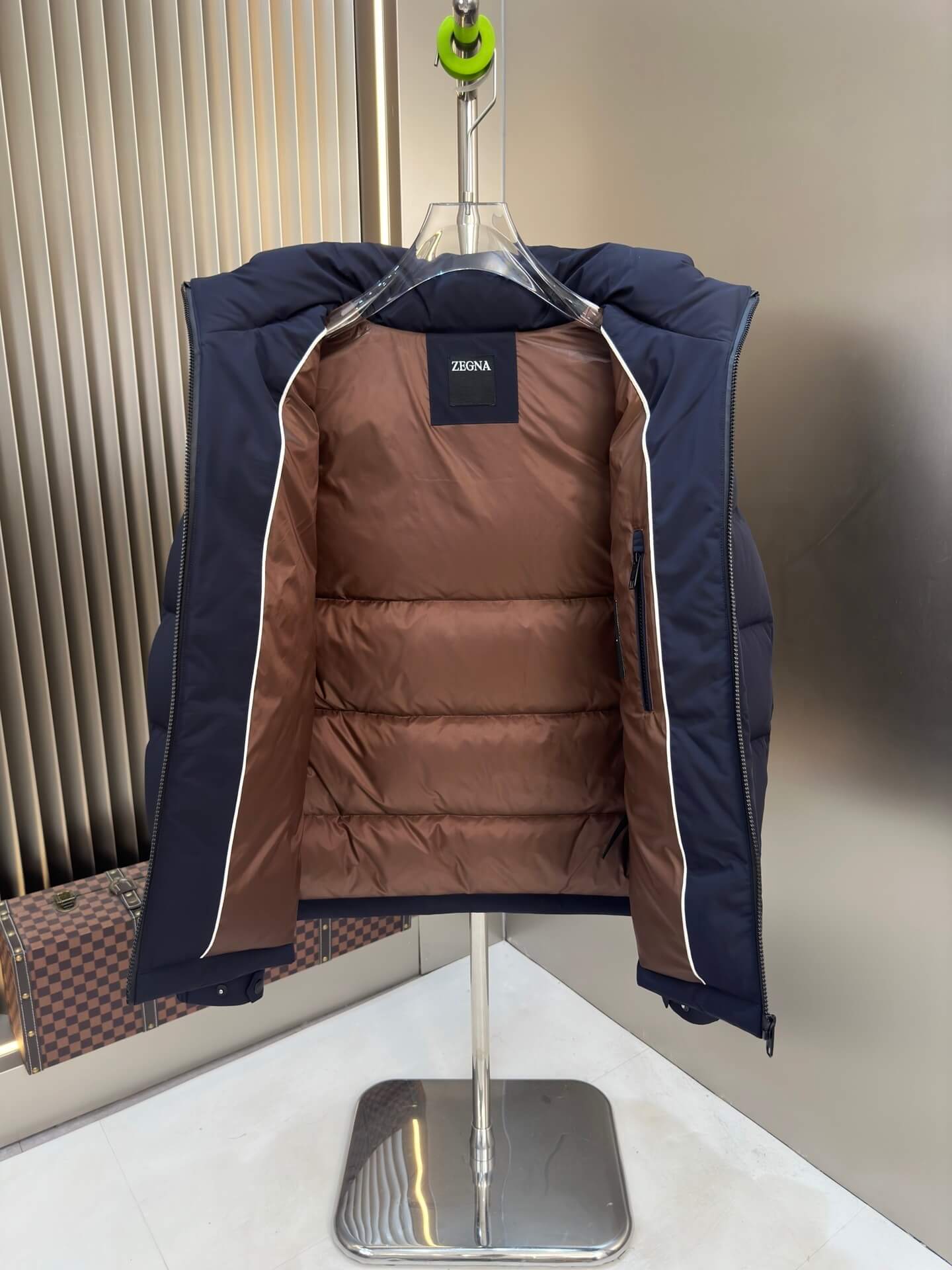 Chaqueta de plumas con capucha Zegna para hombre - Azul marino