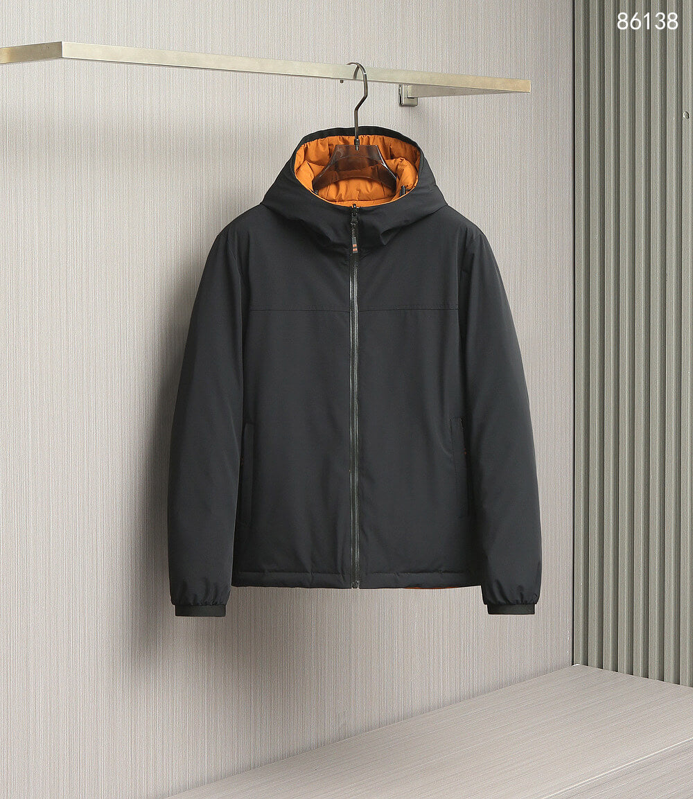 Zenga Reversible Hooded Down Jacket- Orange/Black