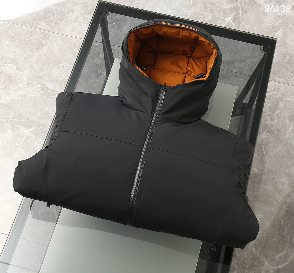 Zenga Reversible Hooded Down Jacket- Orange/Black