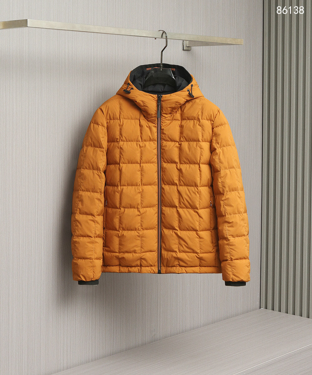 Zenga Reversible Hooded Down Jacket- Orange/Black