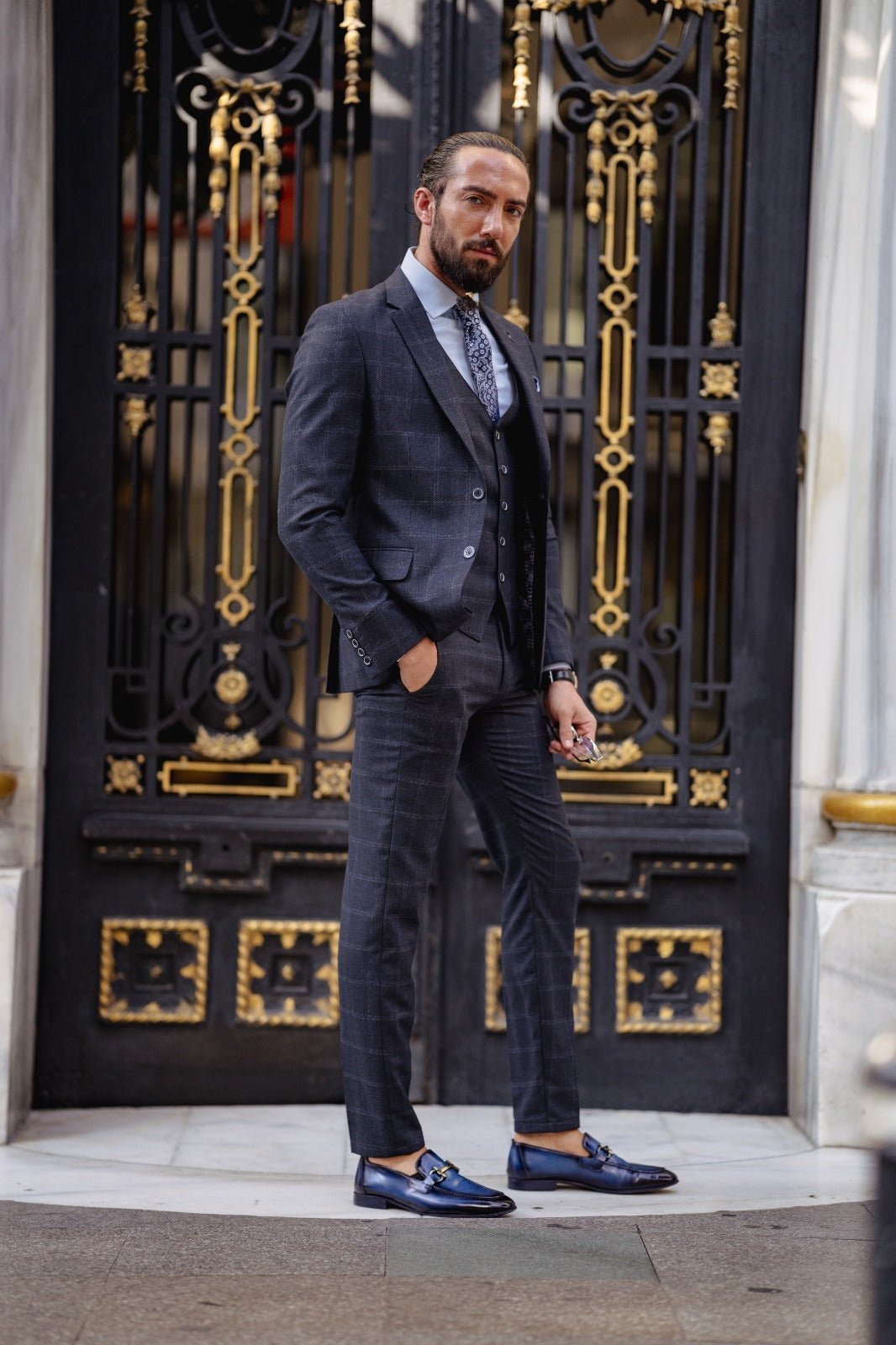 HolloMen's Navy Blue Plaid Suit Men's: Elevate Your Dapper Charm with Timeless Sophistication. HolloMen's Navy Blue Plaid Suit Men's: Elevate Your Dapper Charm with Timeless Sophistication.