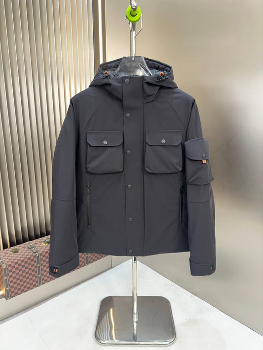 Zegna Men’s Hooded Down Jacket- Black