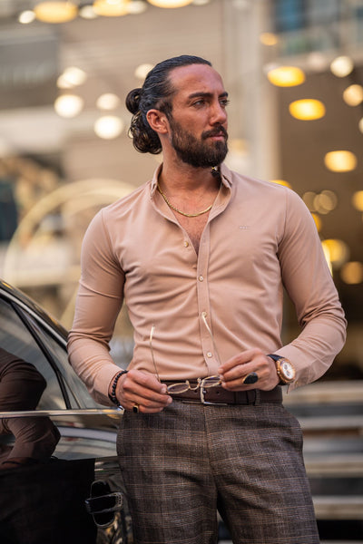 Effortless Style: Dapper Beige Long Sleeve Shirt for Men | HolloMen Effortless Style: Dapper Beige Long Sleeve Shirt for Men | HolloMen