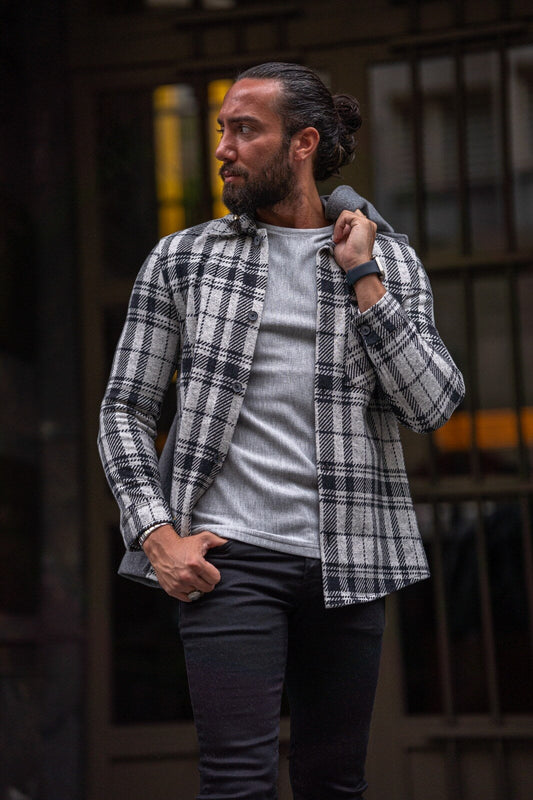 A Black-Grey Lumberjack Shirt on display.
