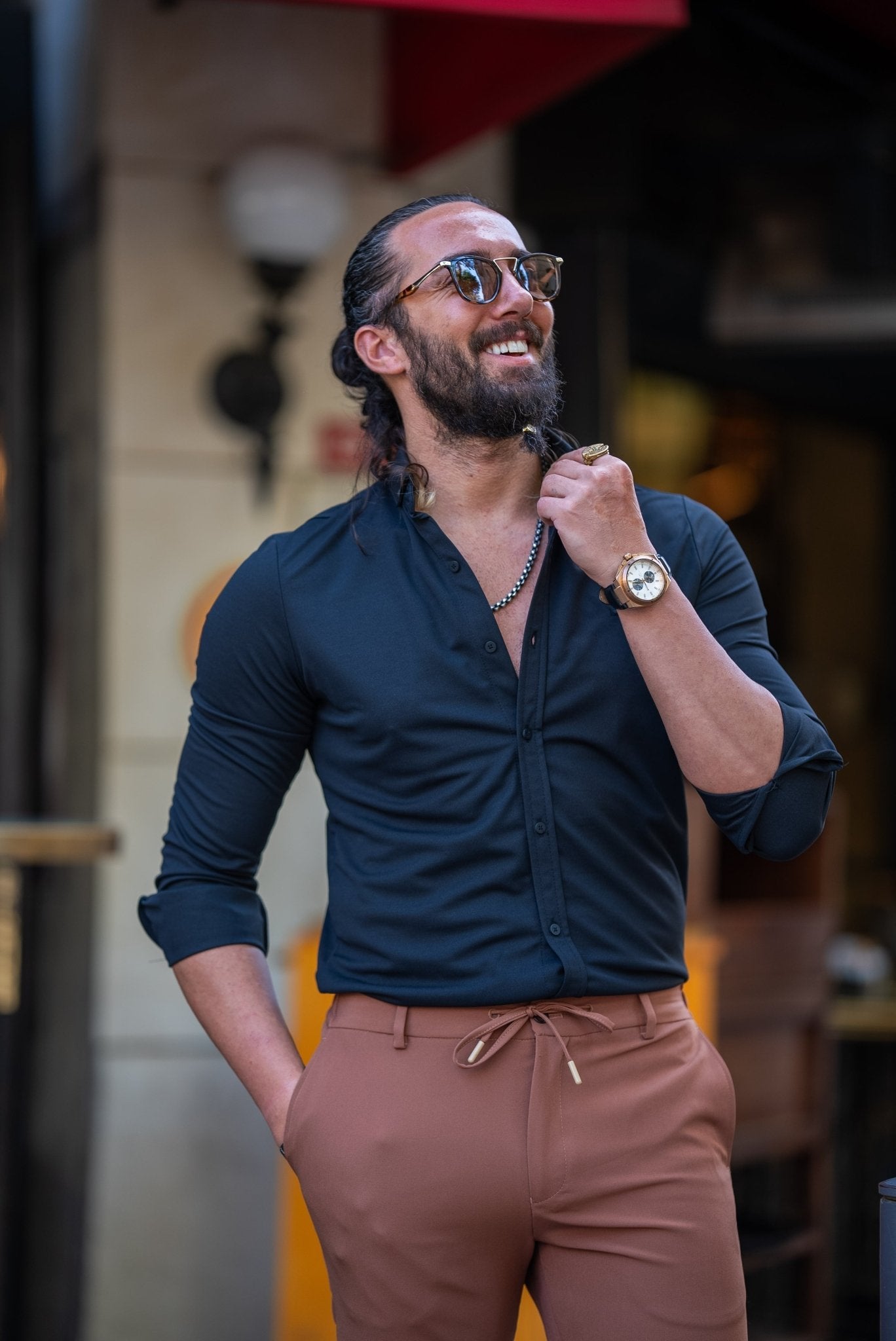 Men's Black Satin Lycra Shirt