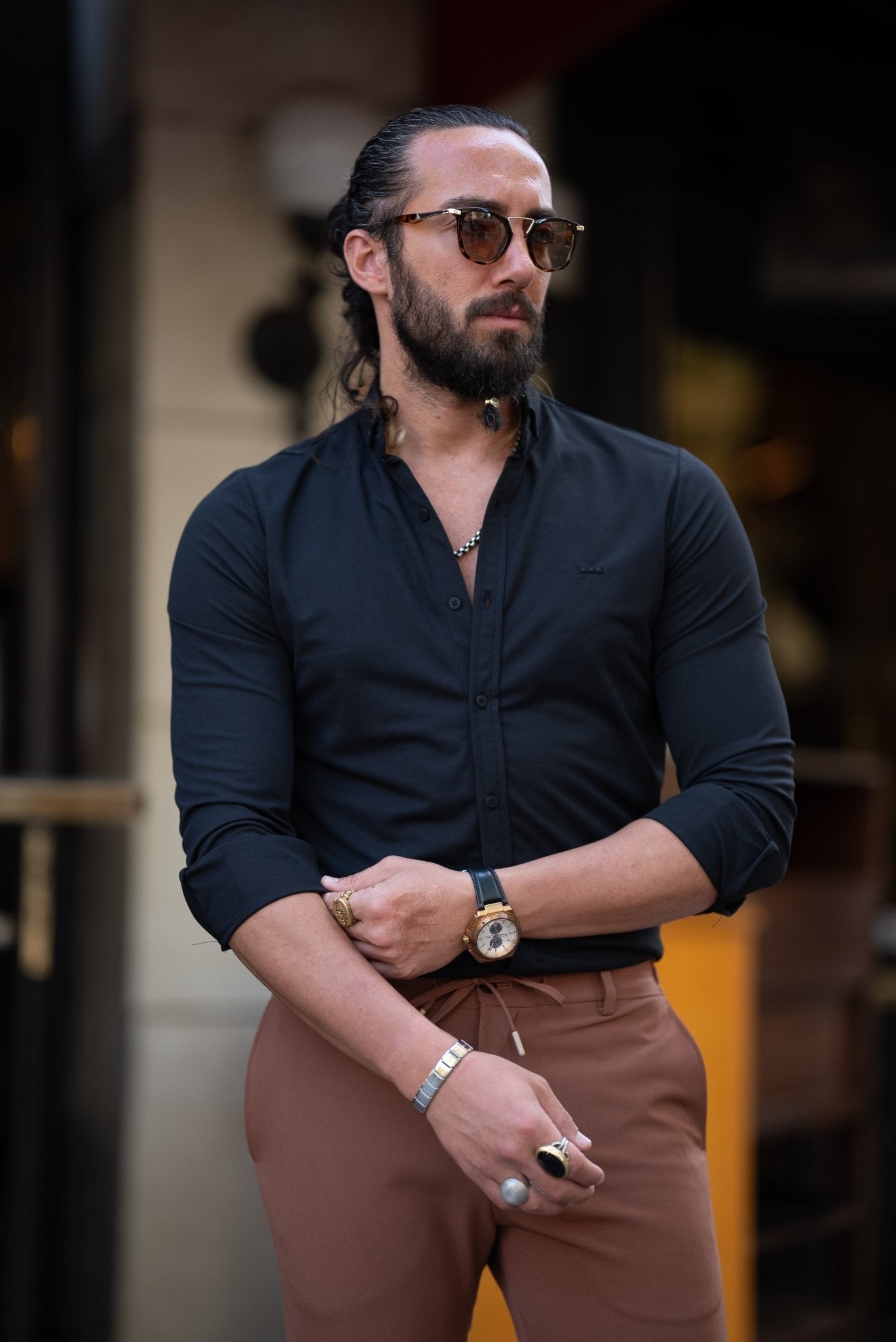 Men's Black Satin Lycra Shirt