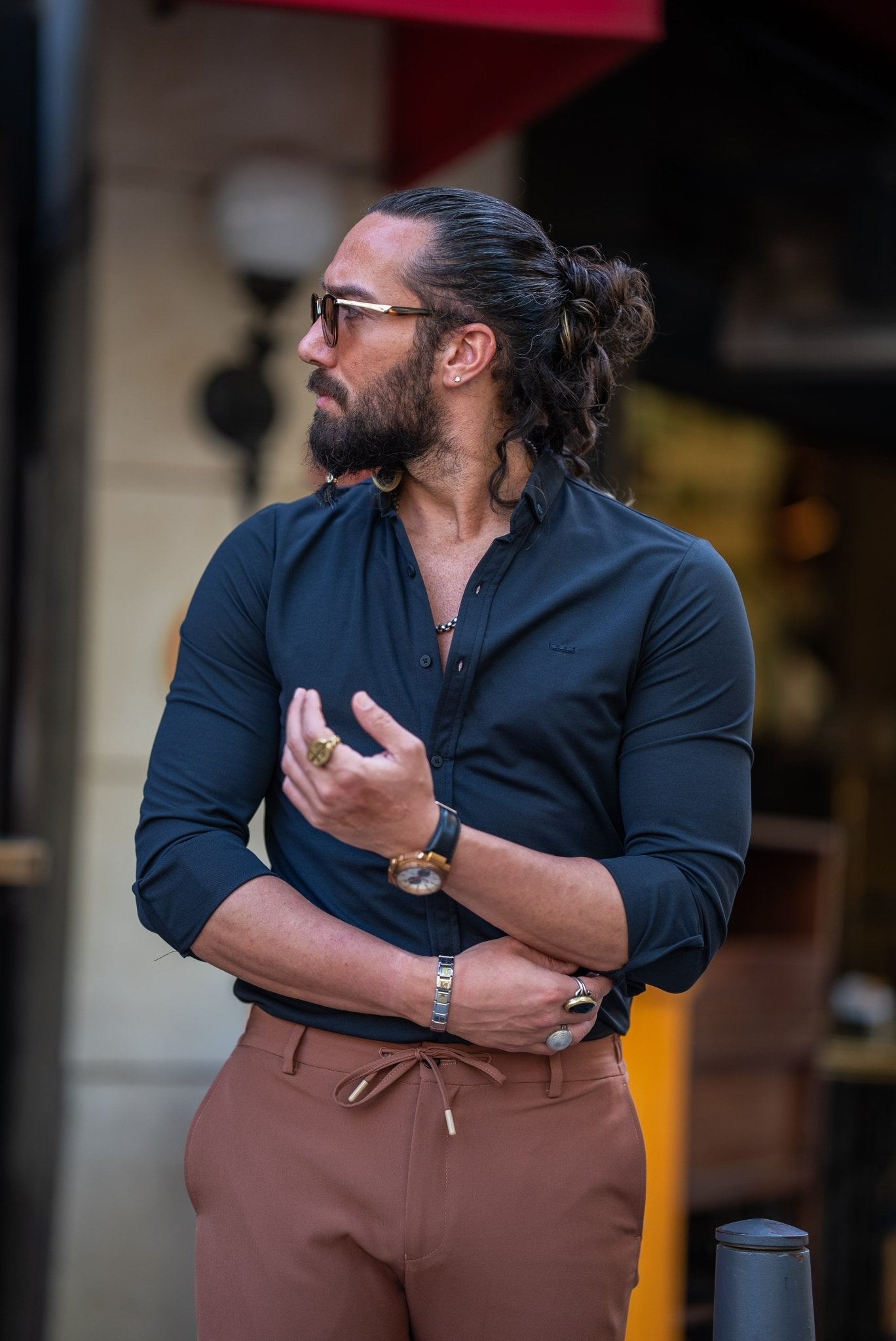 Men's Black Satin Lycra Shirt