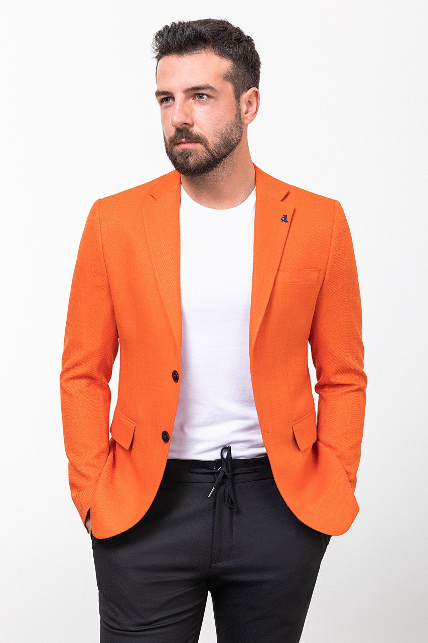 Men's Bright Orange Slim Fit Blazer. HolloMen Men's Bright Orange Slim Fit Blazer. HolloMen