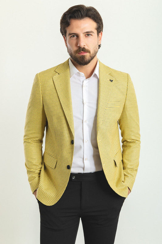 Vibrant HolloMen yellow checkered blazer for a bold and sophisticated look.