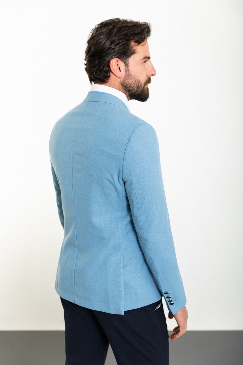 Double Breasted Light Blue Blazer - Modern Sophistication. HolloMen Double Breasted Light Blue Blazer - Modern Sophistication. HolloMen
