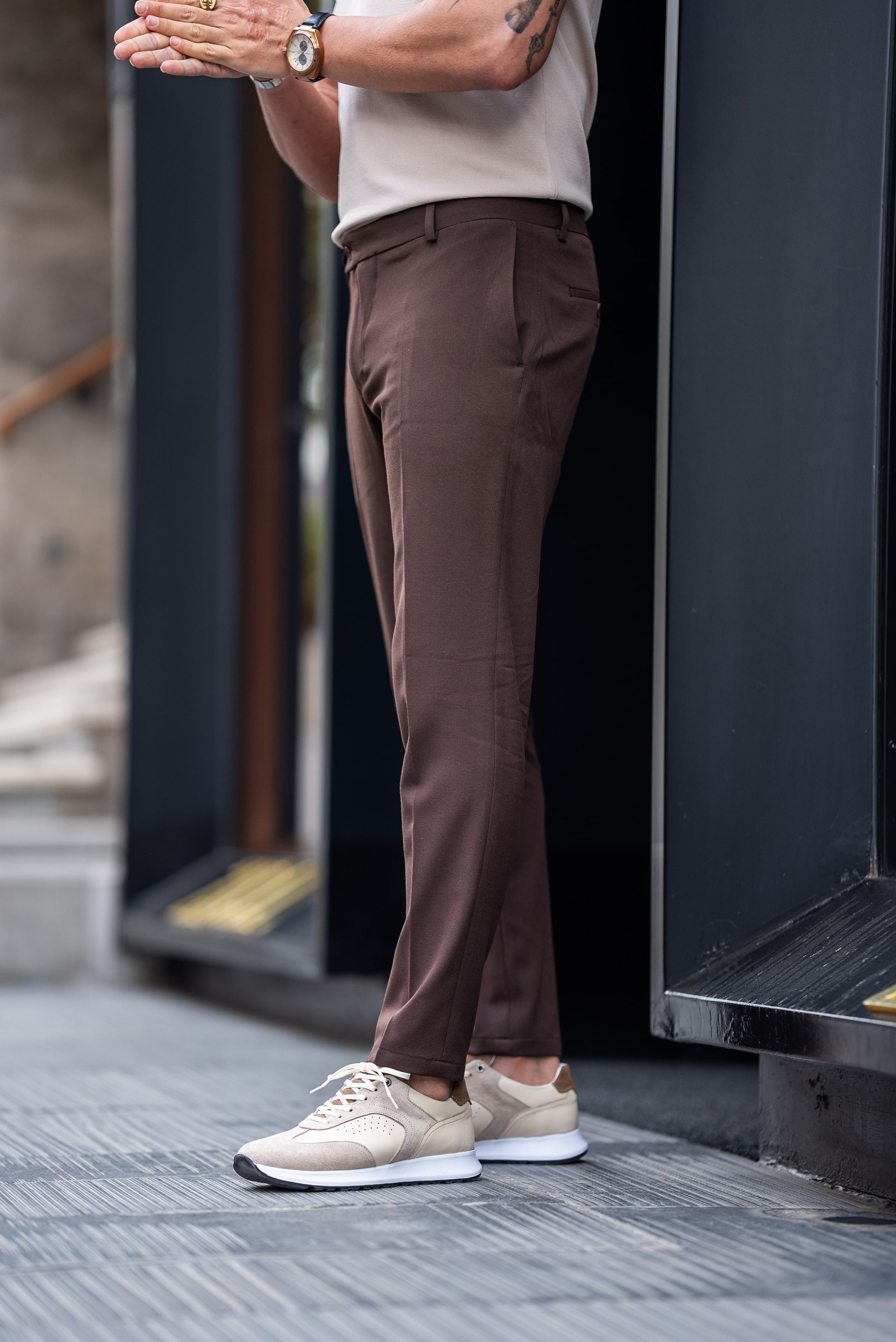 A Brown Trousers on display