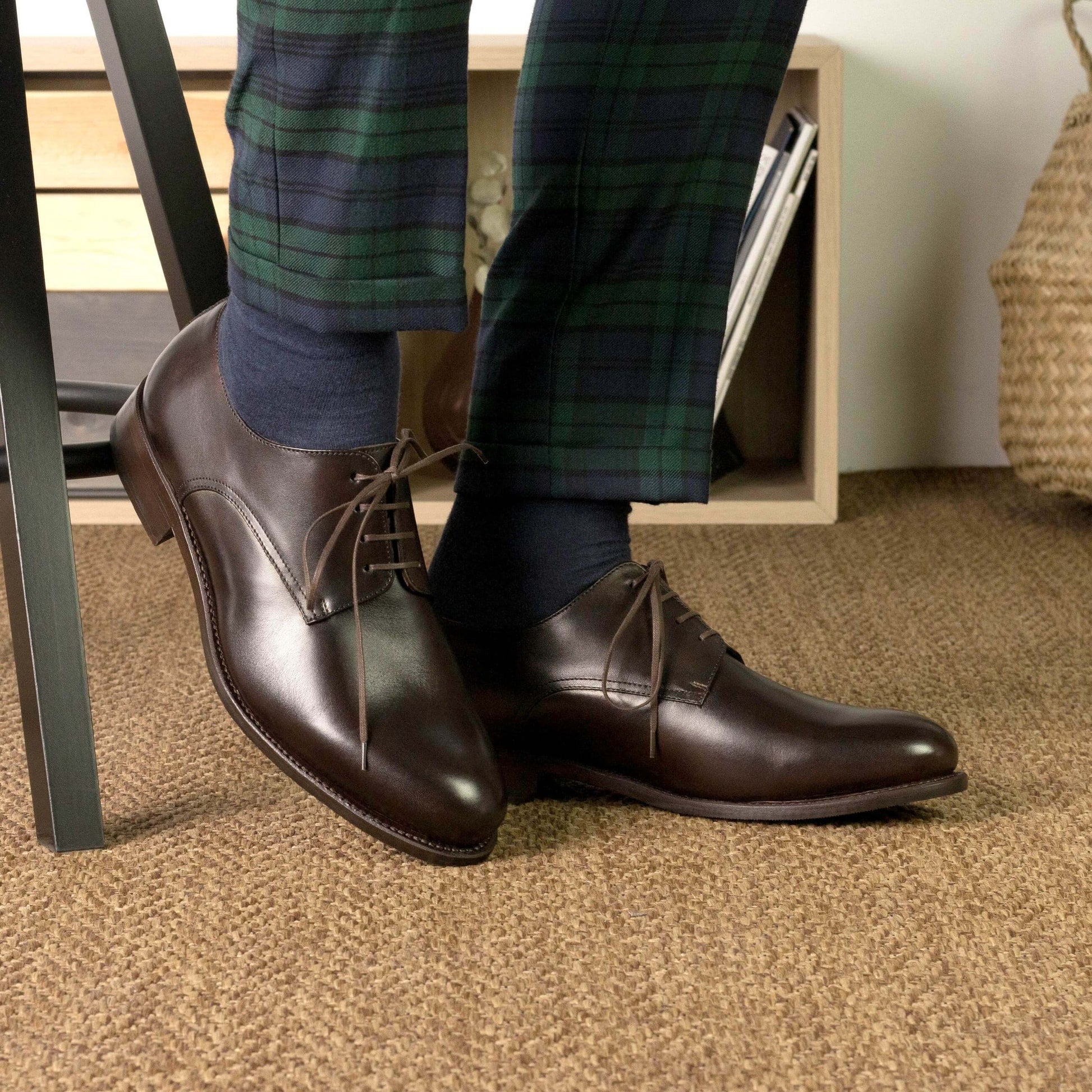 Handmade Dark Brown Leather Derby Shoes