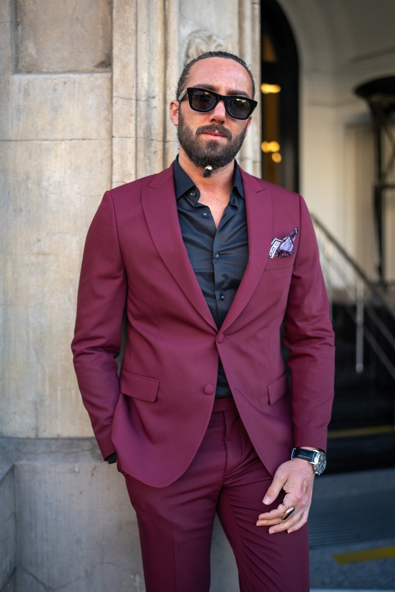 maroon dress shirt with black tie Formal Black Blazer Maroon Shirt Men's Slim Fit Burgundy Tuxedo With Vest Peak Lapel SAYKI