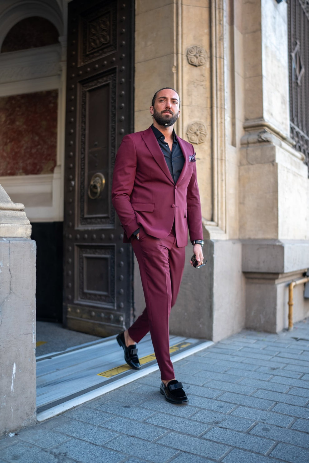 Burgundy  Black Men's Printed Patterned Print Floral Tuxedo Burgundy Tuxedo main image 0