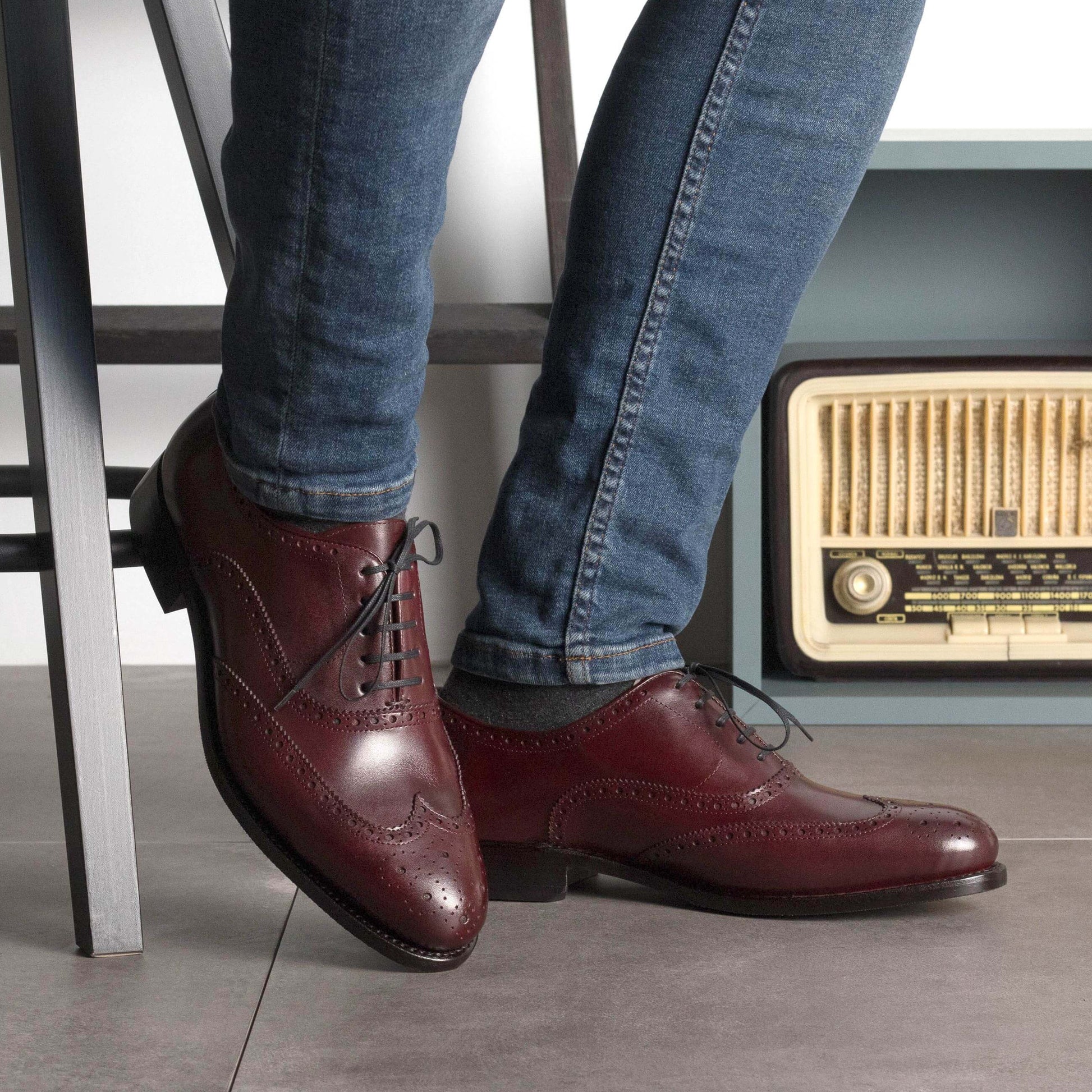 HandMade Burgundy Wingtip Oxford Dress Shoes. HolloMen HandMade Burgundy Wingtip Oxford Dress Shoes. HolloMen