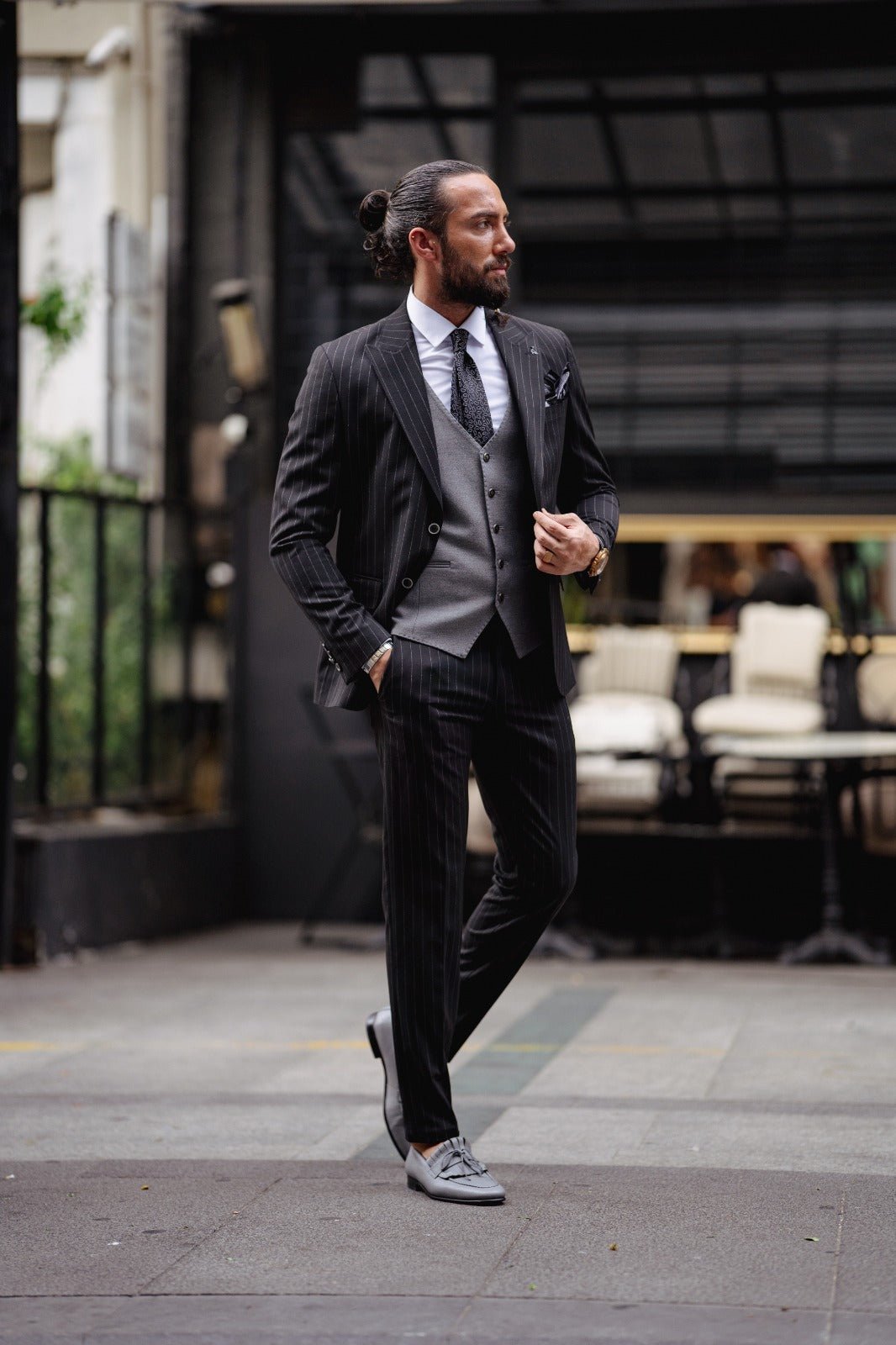 Men's Black Detailed Suit| Groom Guest Wedding Attire – HolloMen