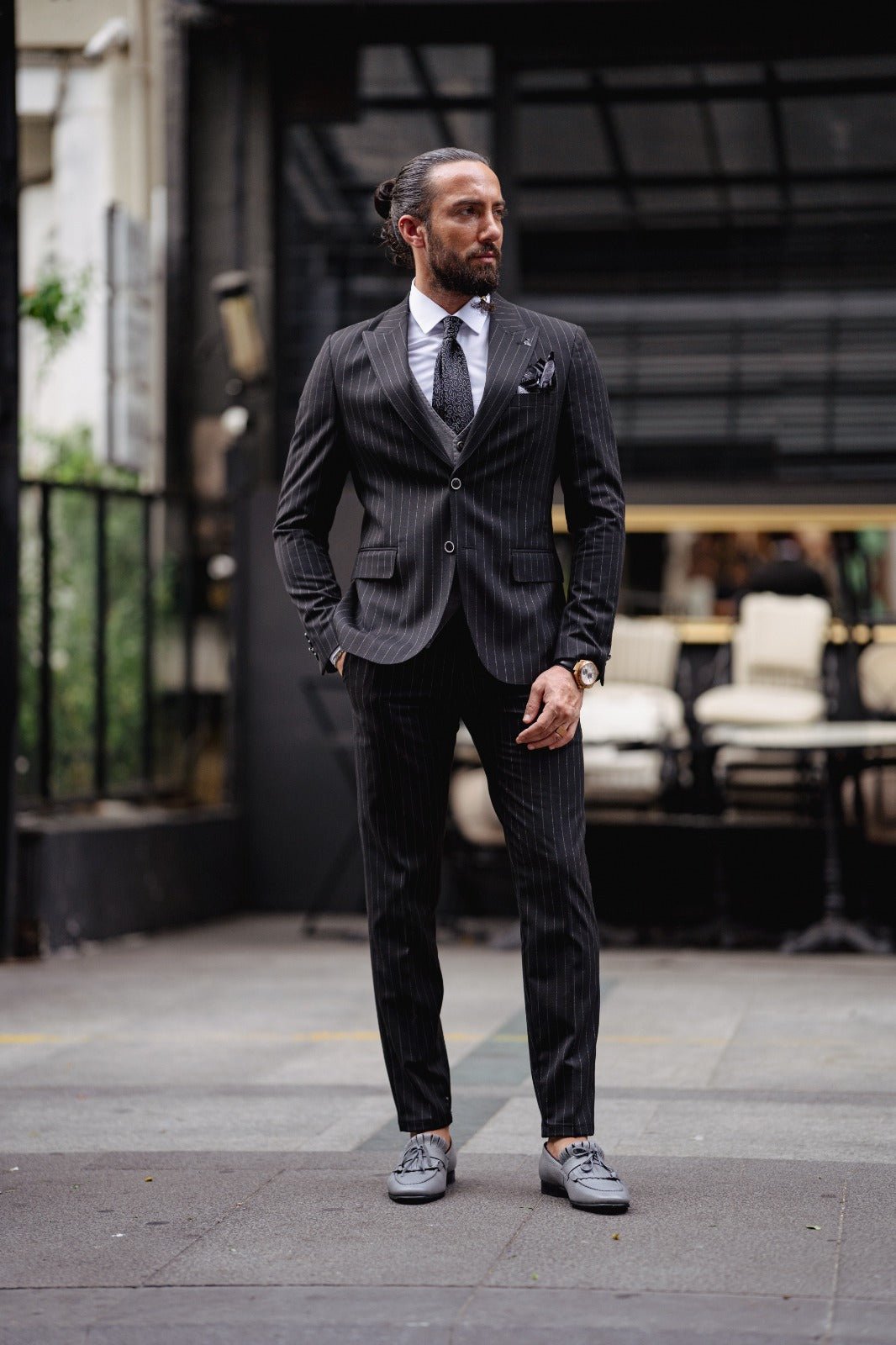 Men's Black Detailed Suit| Groom & Guest Wedding Attire EU48/US38 / 34W