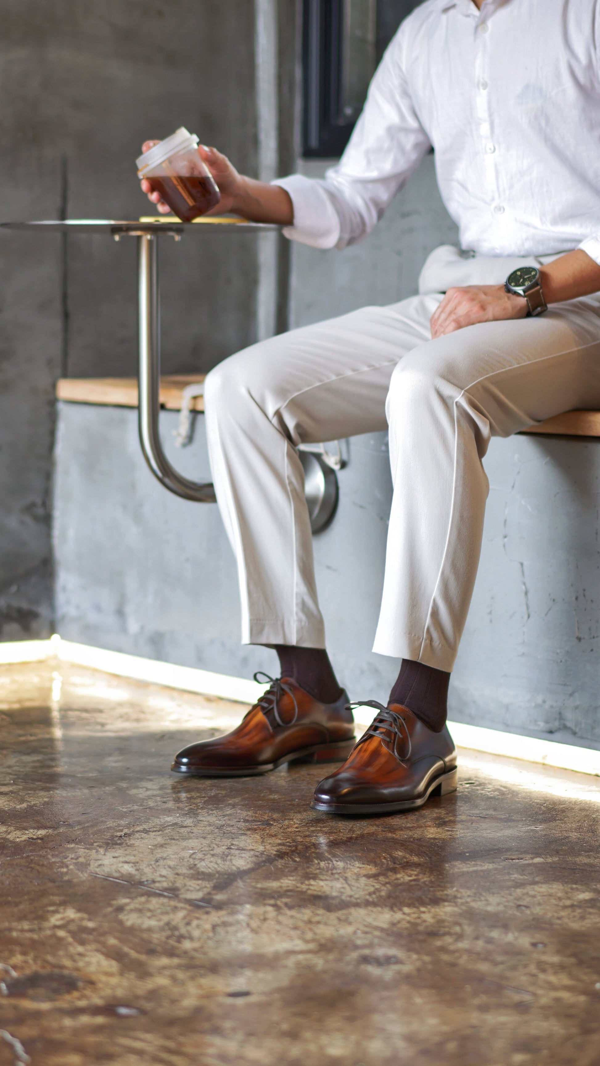 Burnished Brown Leather Derby Shoes HolloMen Burnished Brown Leather Derby Shoes HolloMen