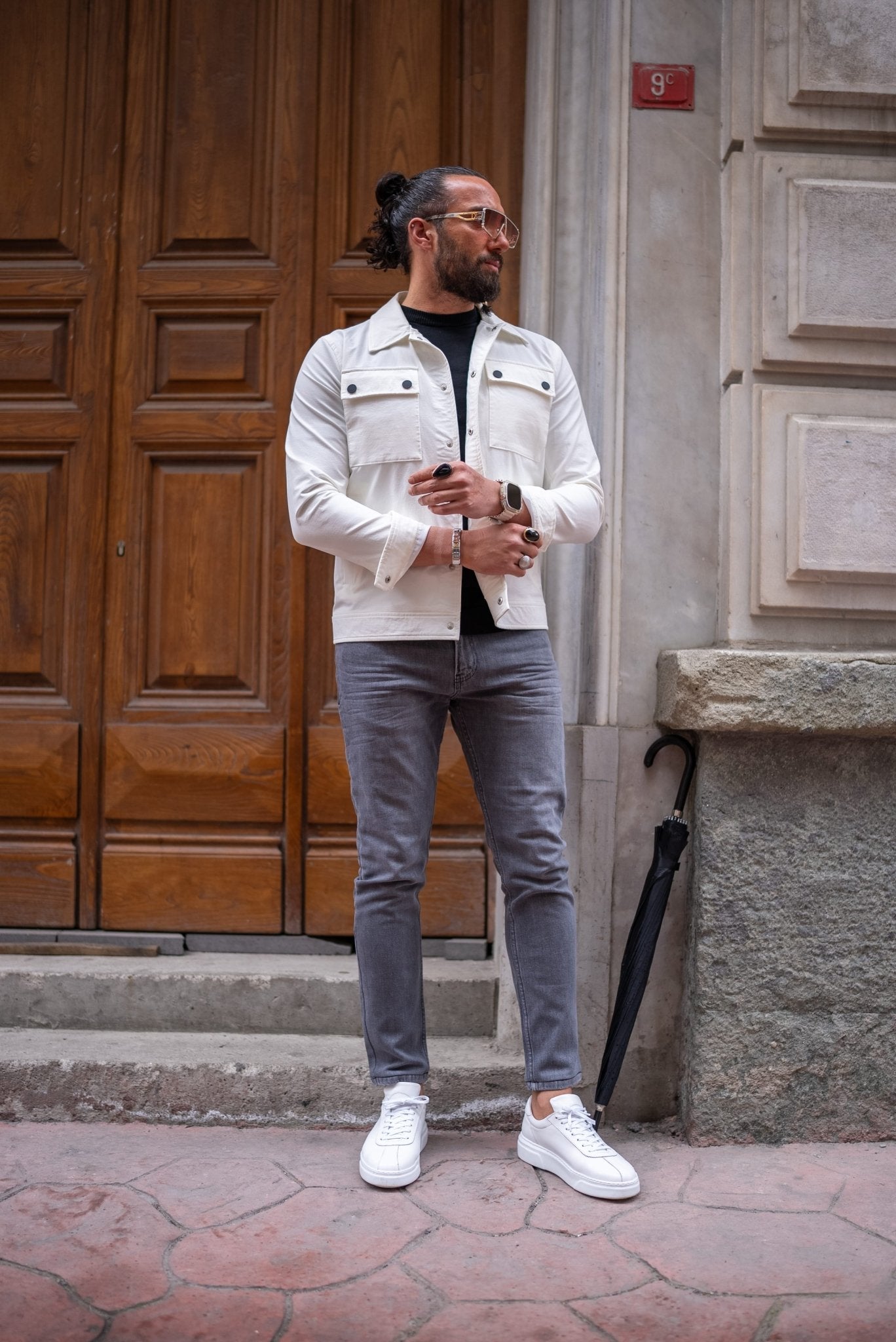 Men's Casual White Shirt Jacket